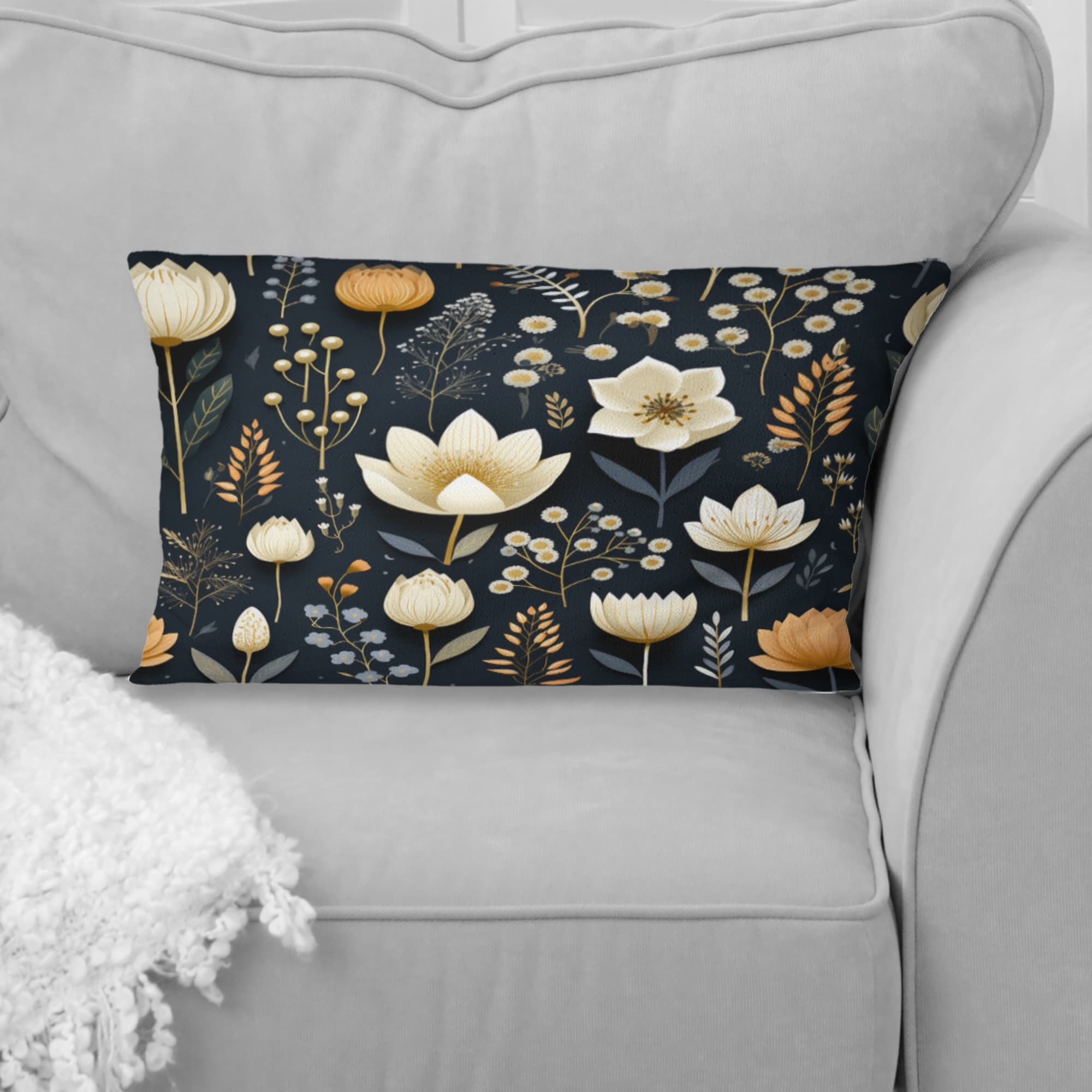 Designart Nordic White And Black Floral Dreams Floral Printed Throw Pillow