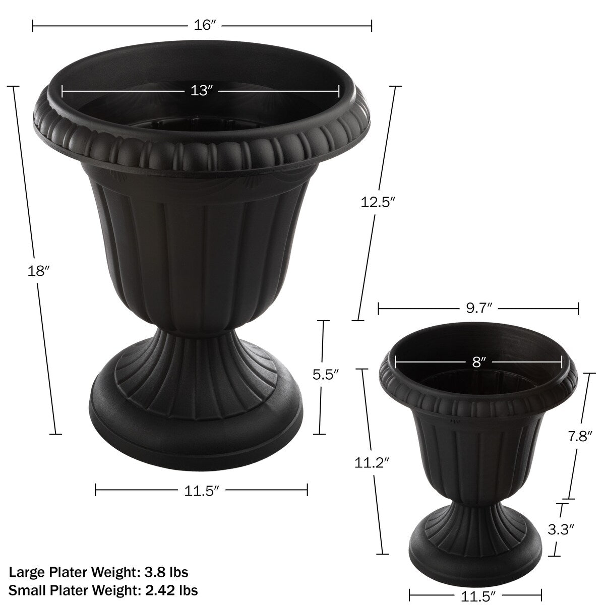 Pure Garden Large and Small Outdoor Urn Planter 2-Pack - Pack of 2