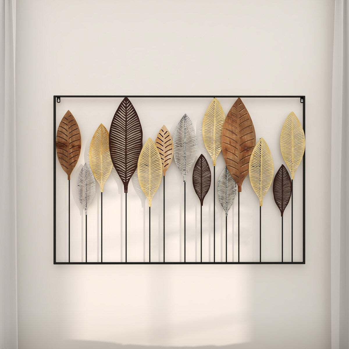 Metal Leaf Tall Cut-Out Home Wall Decor with Intricate Laser Cut Designs - Multi Colored - Roche River Decor