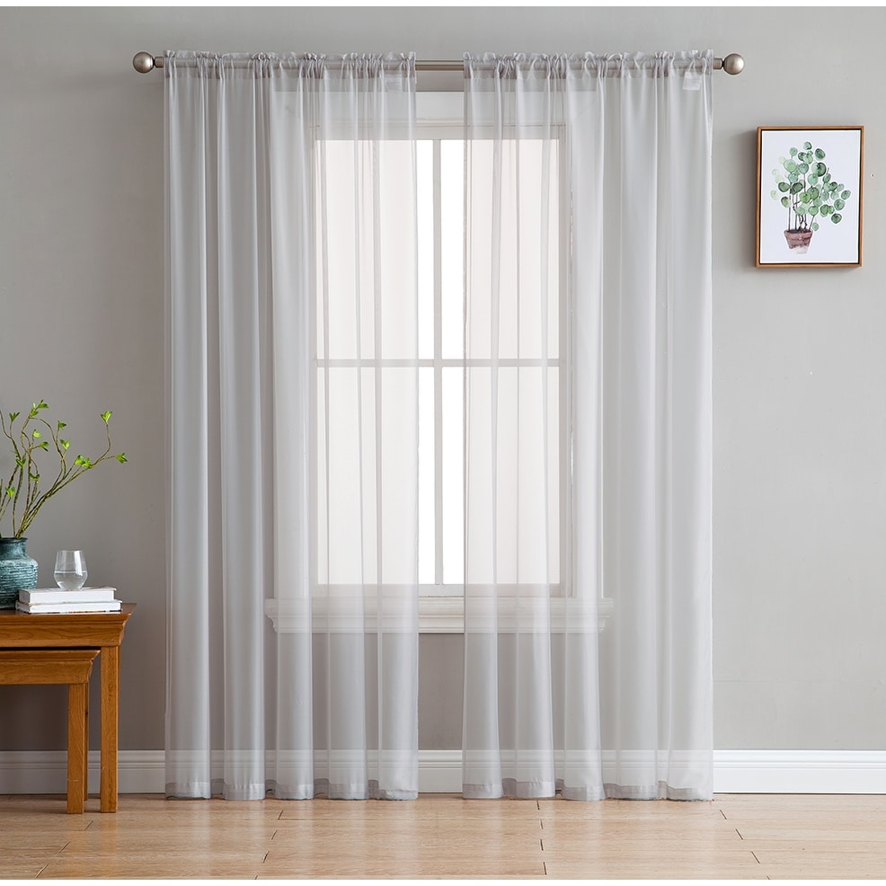 HLC.me Sheer Voile Window Treatment Rod Pocket Curtain Panels for Bedroom, Living Room, Kitchen - Set of 2 panels