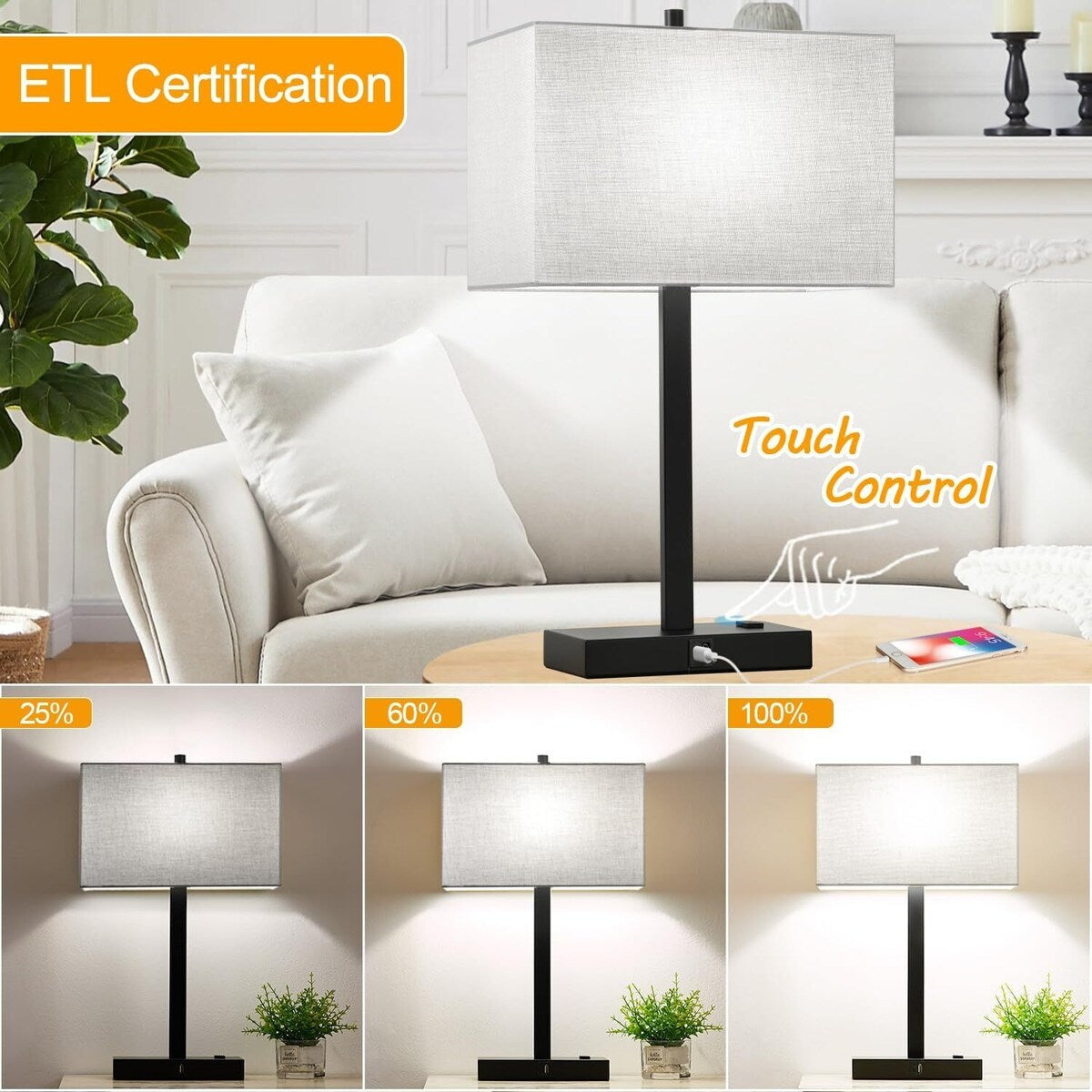 Upgraded, Set of 2 Bedside Touch Control Table Lamp