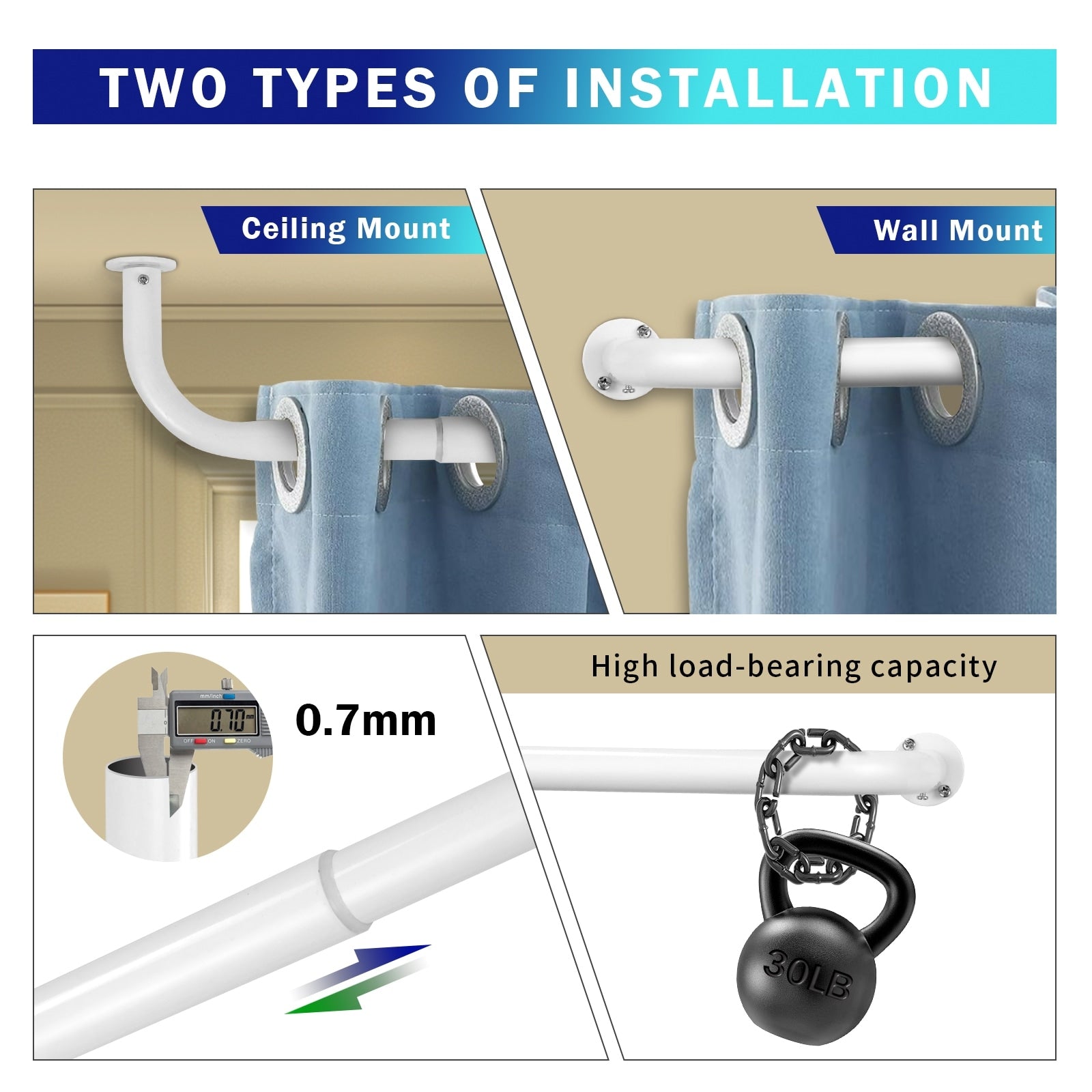 Energy-saving Wraparound Adjustable French Blackout Curtain Rod Set