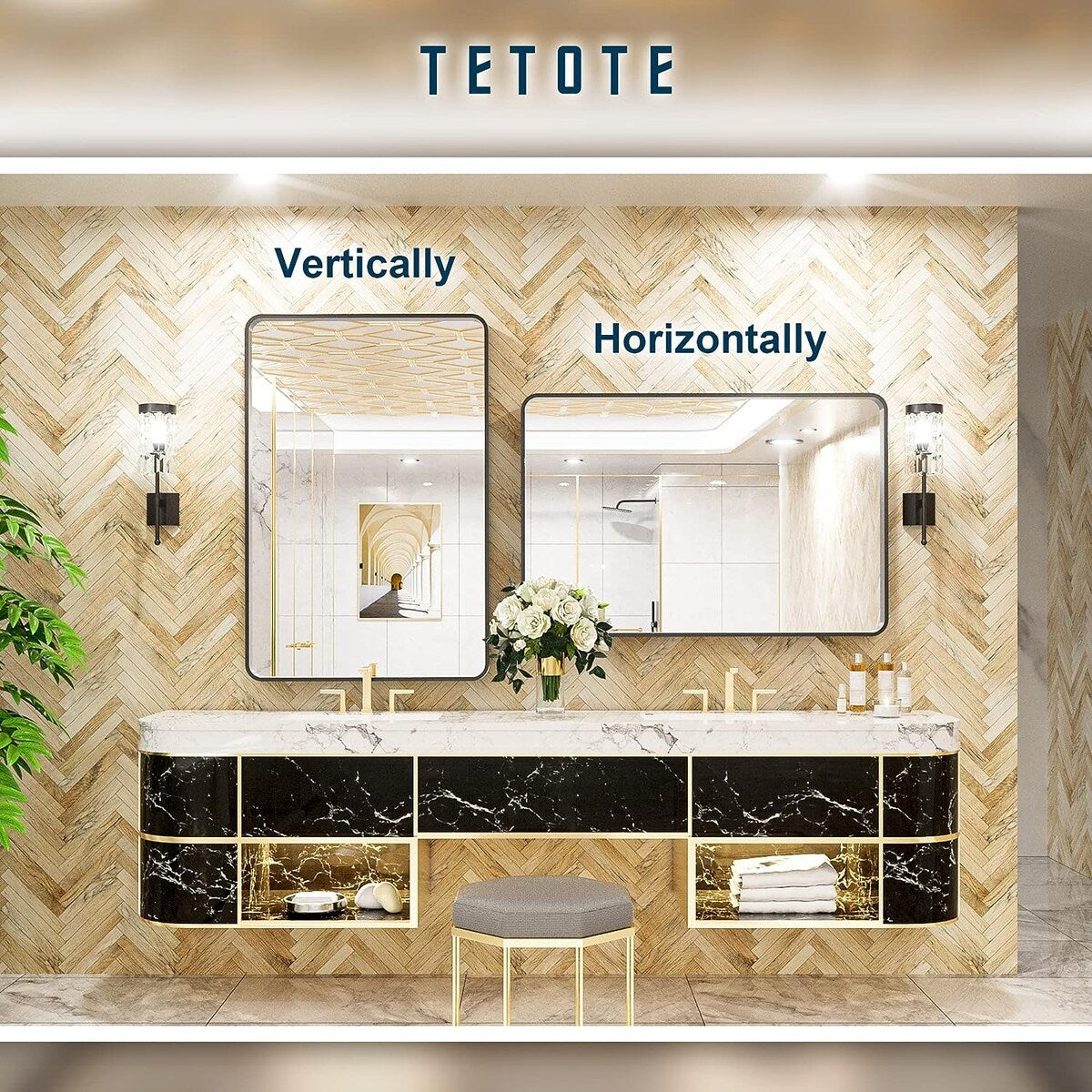 TETOTE Modern Metal Frame Wall Mounted Bathroom Vanity Mirror