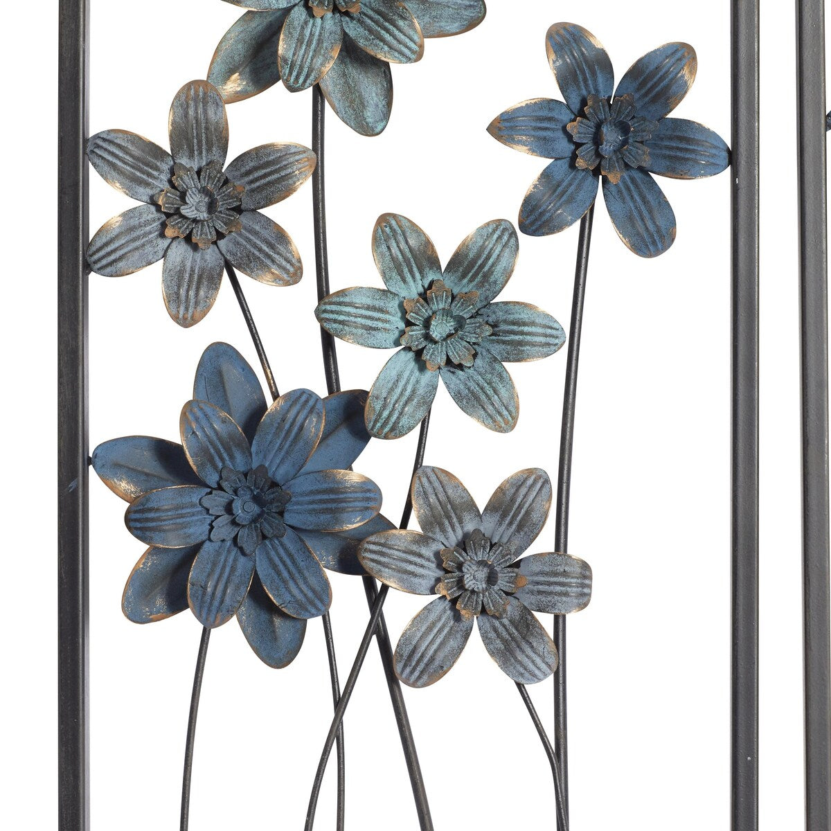 Metal Floral Home Wall Decor with Black Frames and Gold Accents - Set of 2 Teal - Roche River Decor