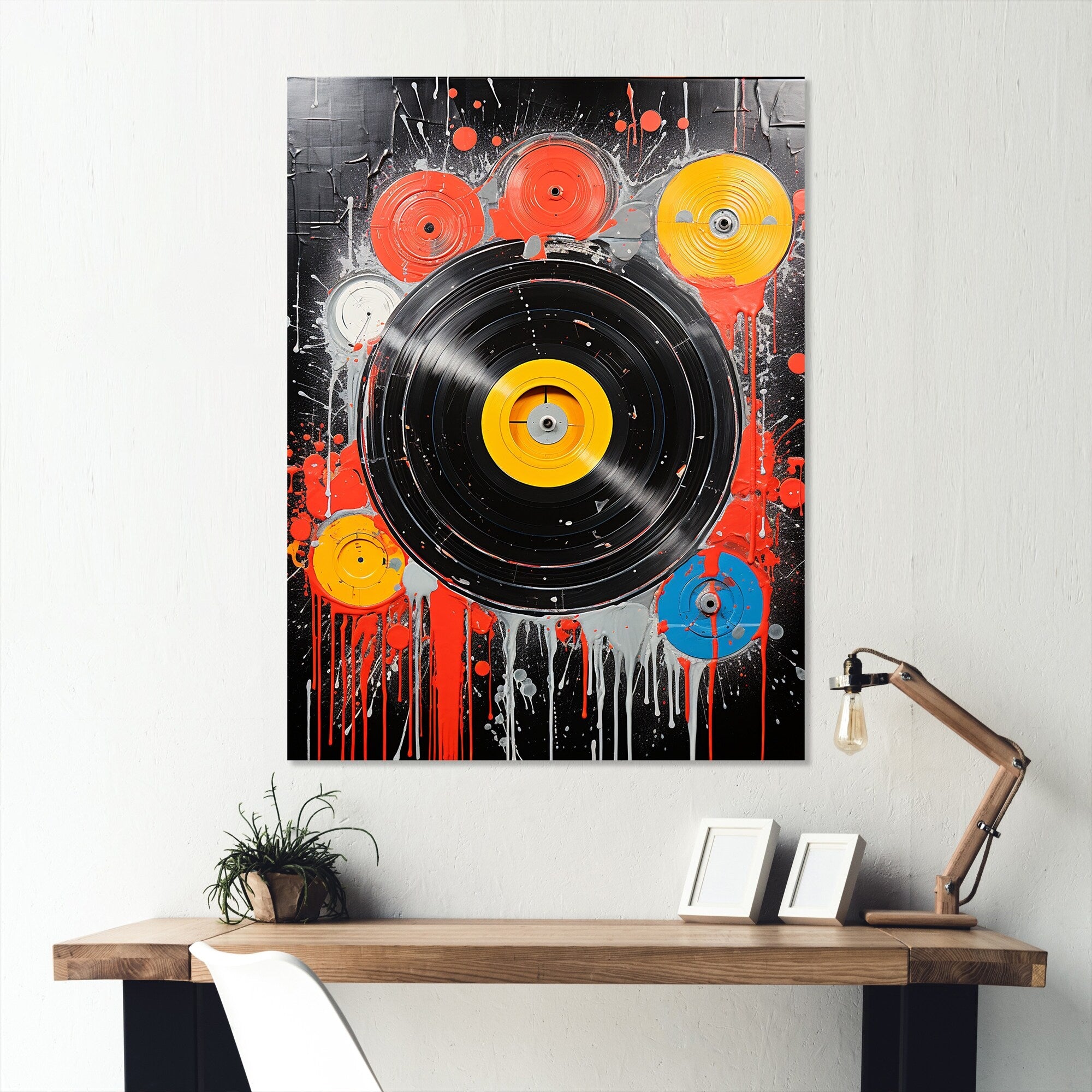 Designart Vintage Black And Yellow Dj Turntables Turntables & Boom Boxes Black Metal Wall Art - Modern Metal Art Work