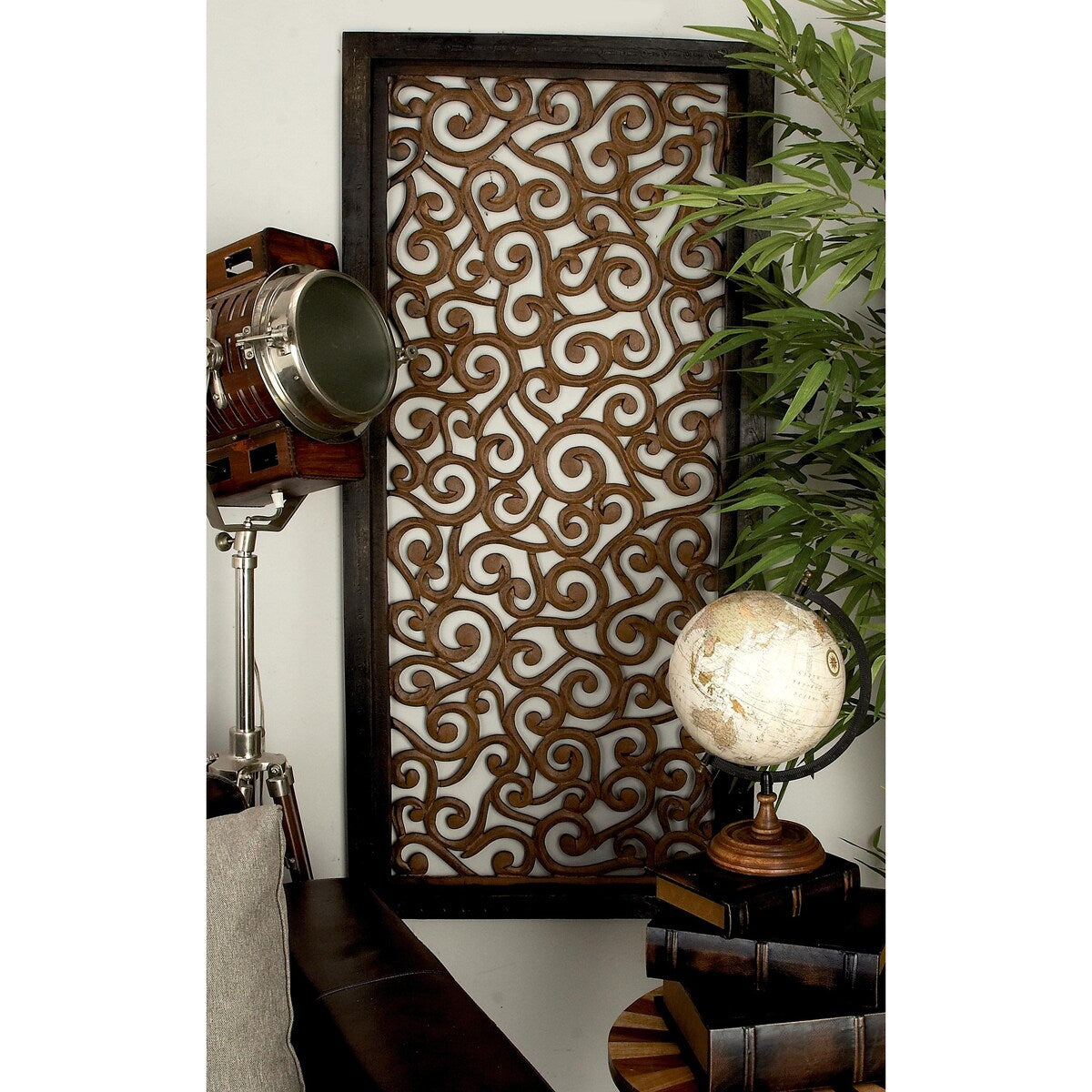 Wood Floral Handmade Intricately Carved Scroll Home Wall Decor - Brown - Roche River Decor