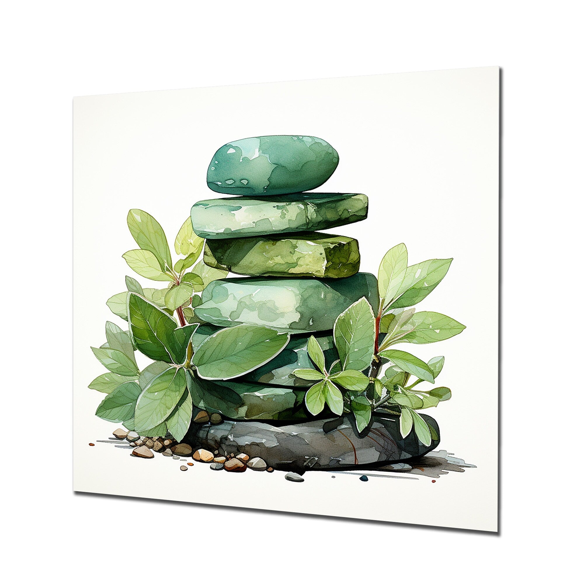 Designart Green Tranquil Sage Spiritual Stones II Spiritual Stone Green Metal Wall Art - Traditional Metal Art Work