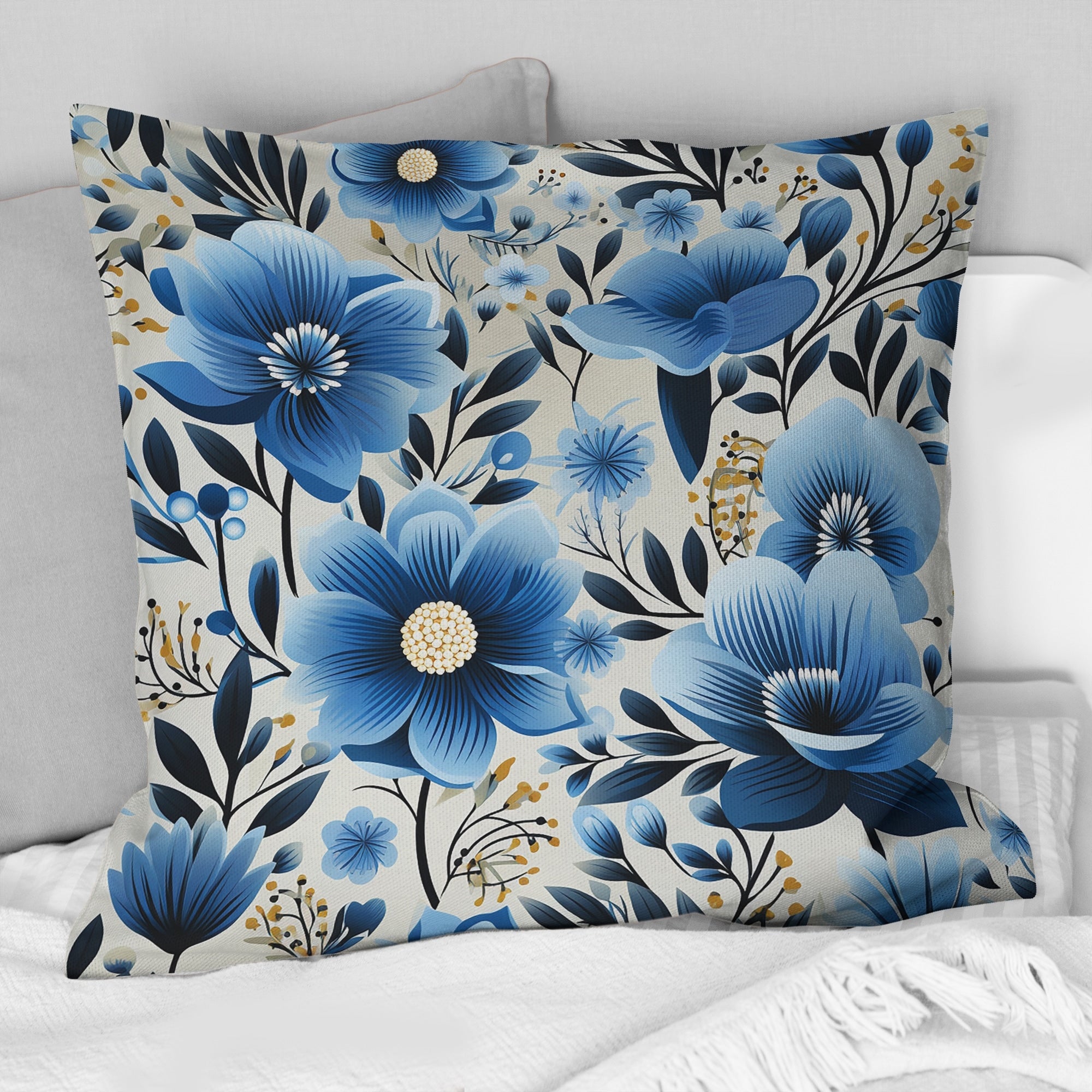 Designart Vintage Blue And Beige Floral Pattern  Floral Printed Throw Pillow