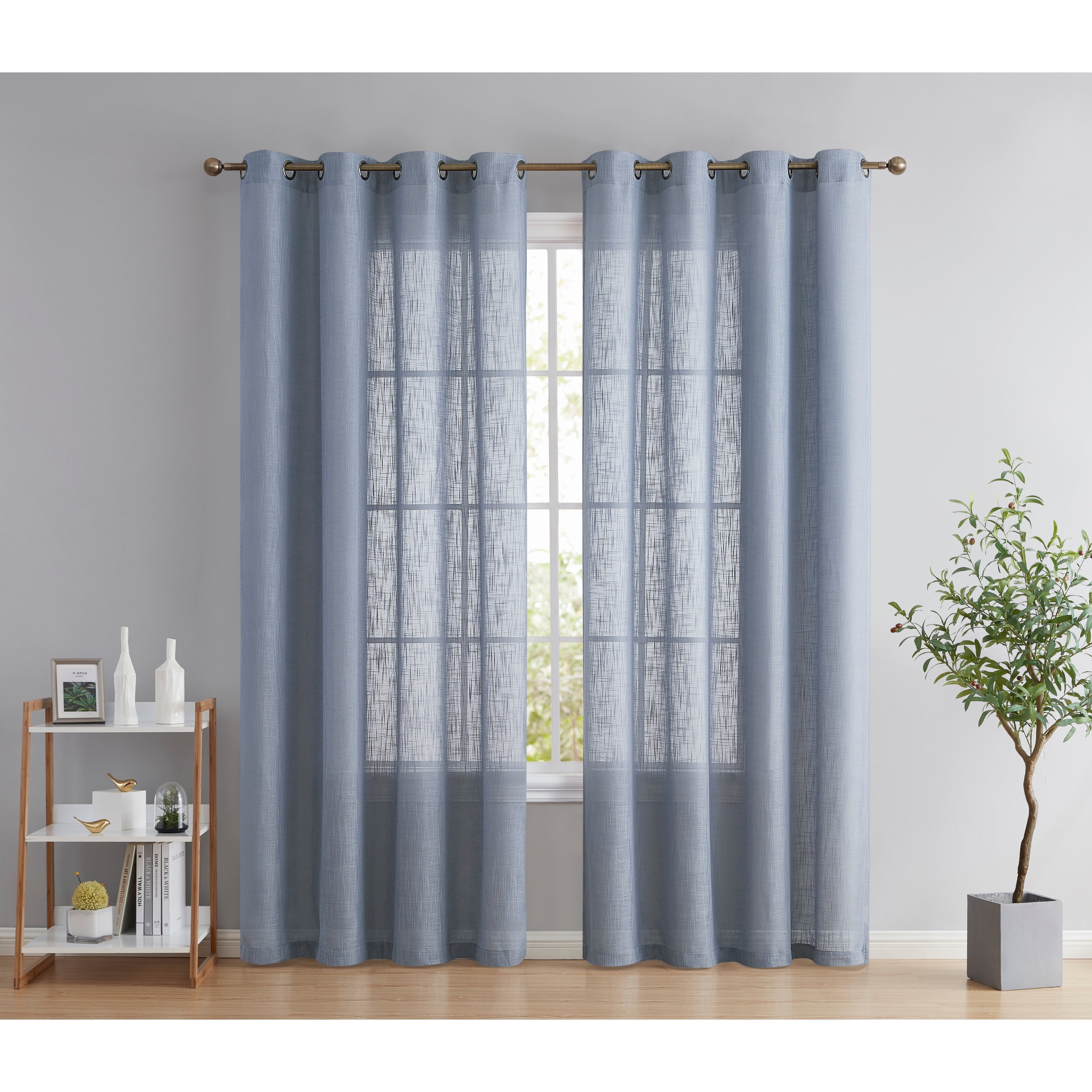 HLC.me Abbey Faux Linen Textured Semi Sheer Privacy Light Filtering Transparent Window Grommet Curtain Panels, Pair