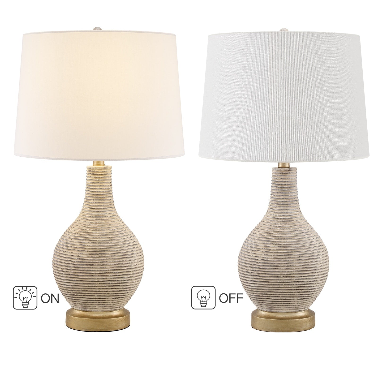 24.5-inch Washed Beige/Gold Farmhouse Table Lamp with White Linen Shade (Set of 2) - 24.5 H