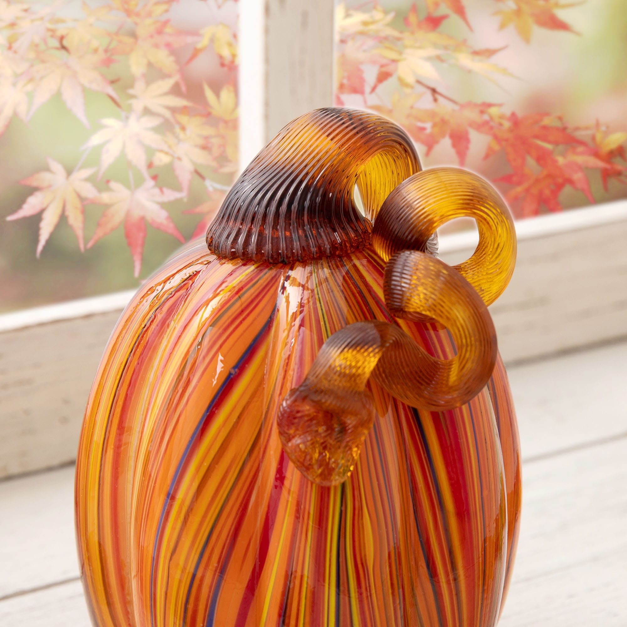 Glitzhome Handblown Multi Striped Fall Harvest Glass Pumpkins Thanksgiving Gift