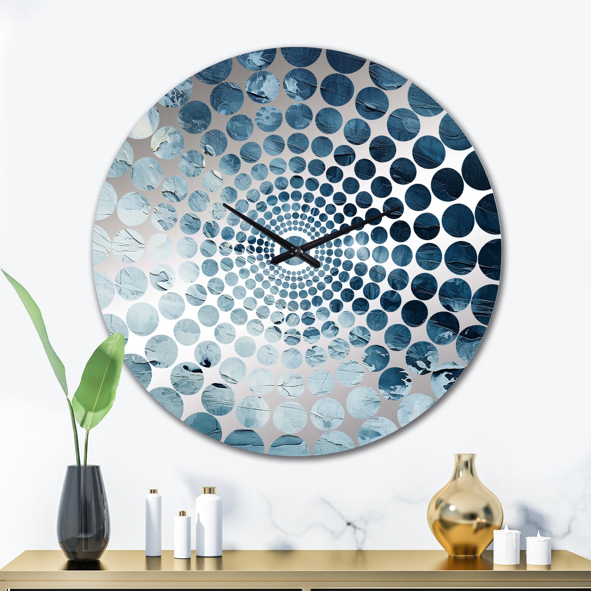 Designart White And Blue Abstract Element Fight II Abstract Shapes Clocks Modern Oversized Wall Clocks For Entryway