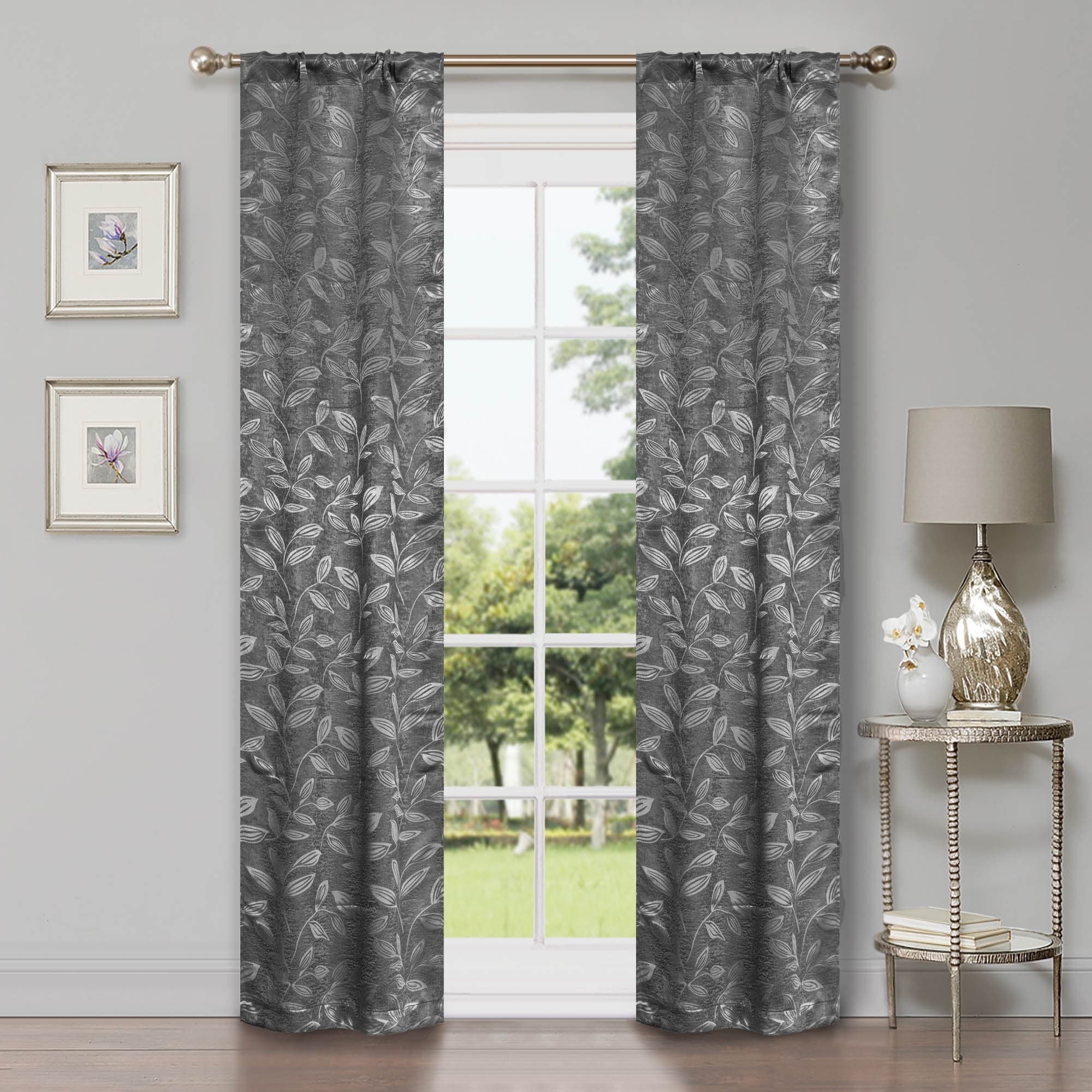 Superior Modern Bohemian Leaves Room Darkening Blackout Curtains, Rod Pocket or Grommets, Set of 2