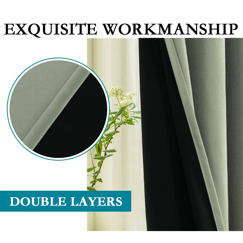 Thermal Insulated 100% Blackout Grommet Curtains with Black Liner(2 panels）