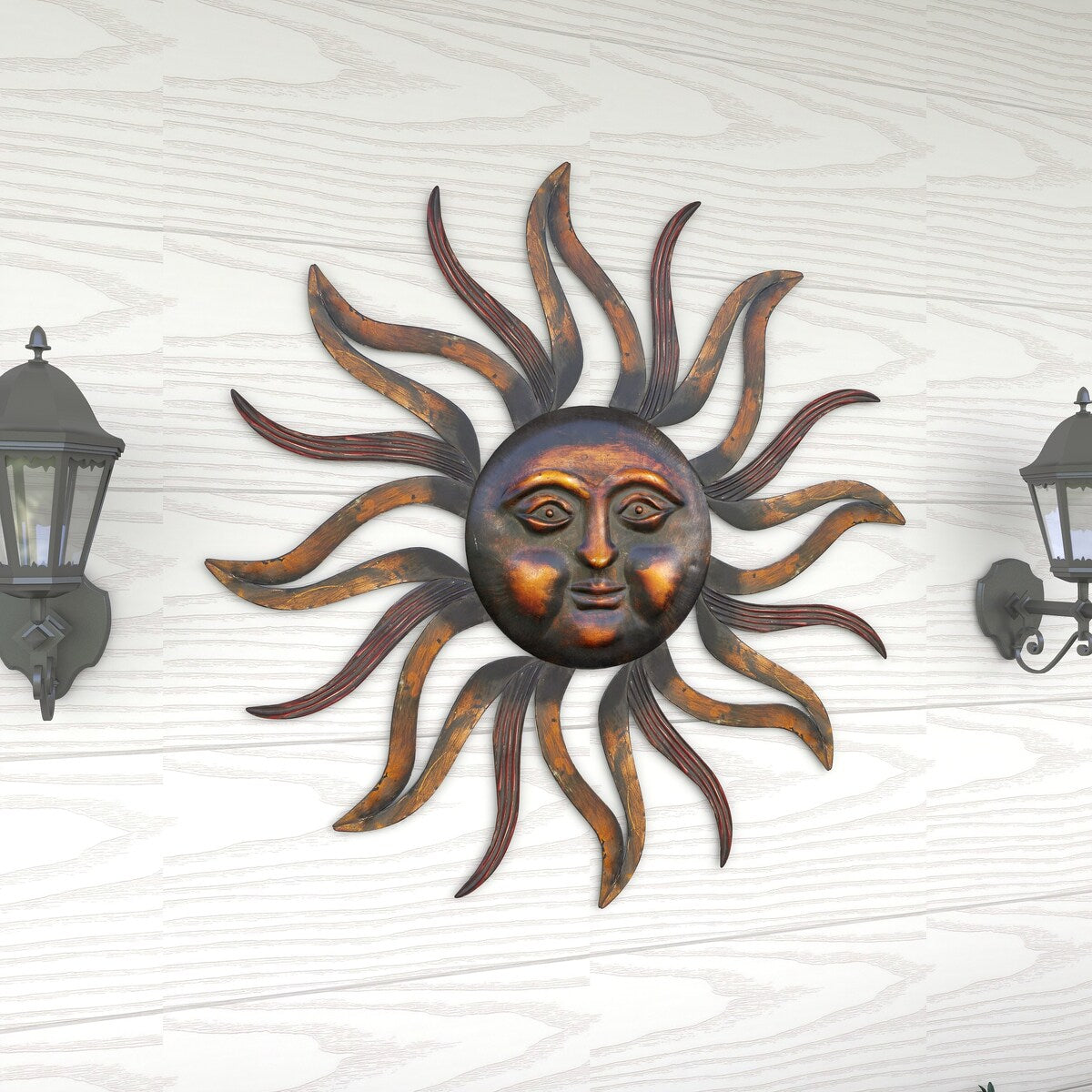 Metal Sun Home Wall Decor with Distressed Copper Like Finish - Brass - Roche River Decor