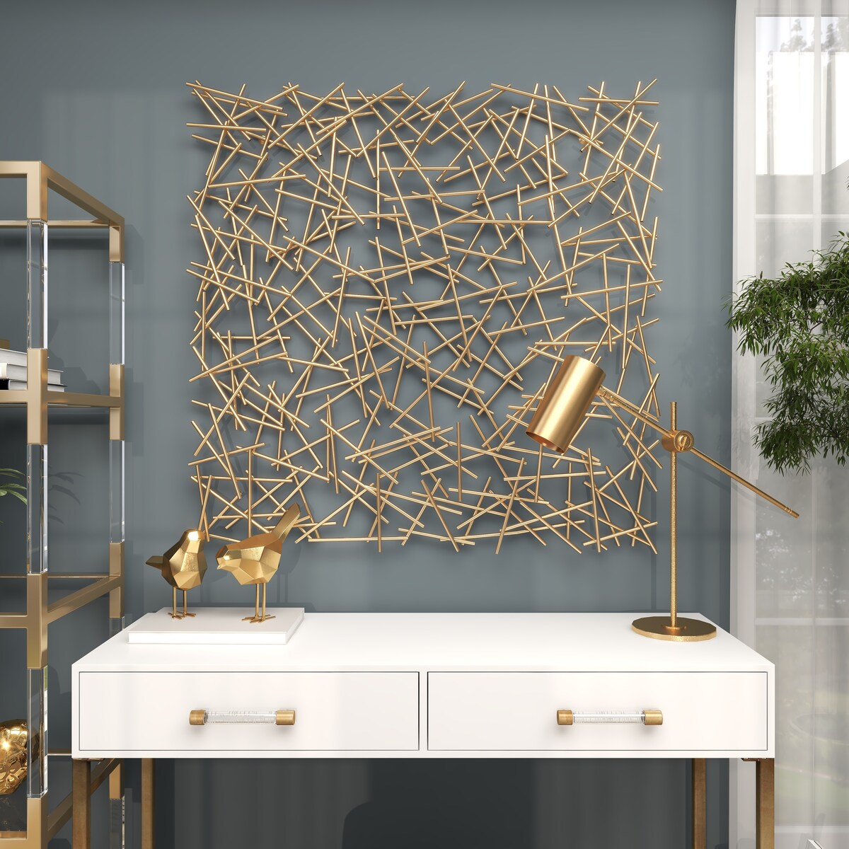 Metal Geometric Overlapping Lines Home Wall Decor - Gold - Roche River Decor