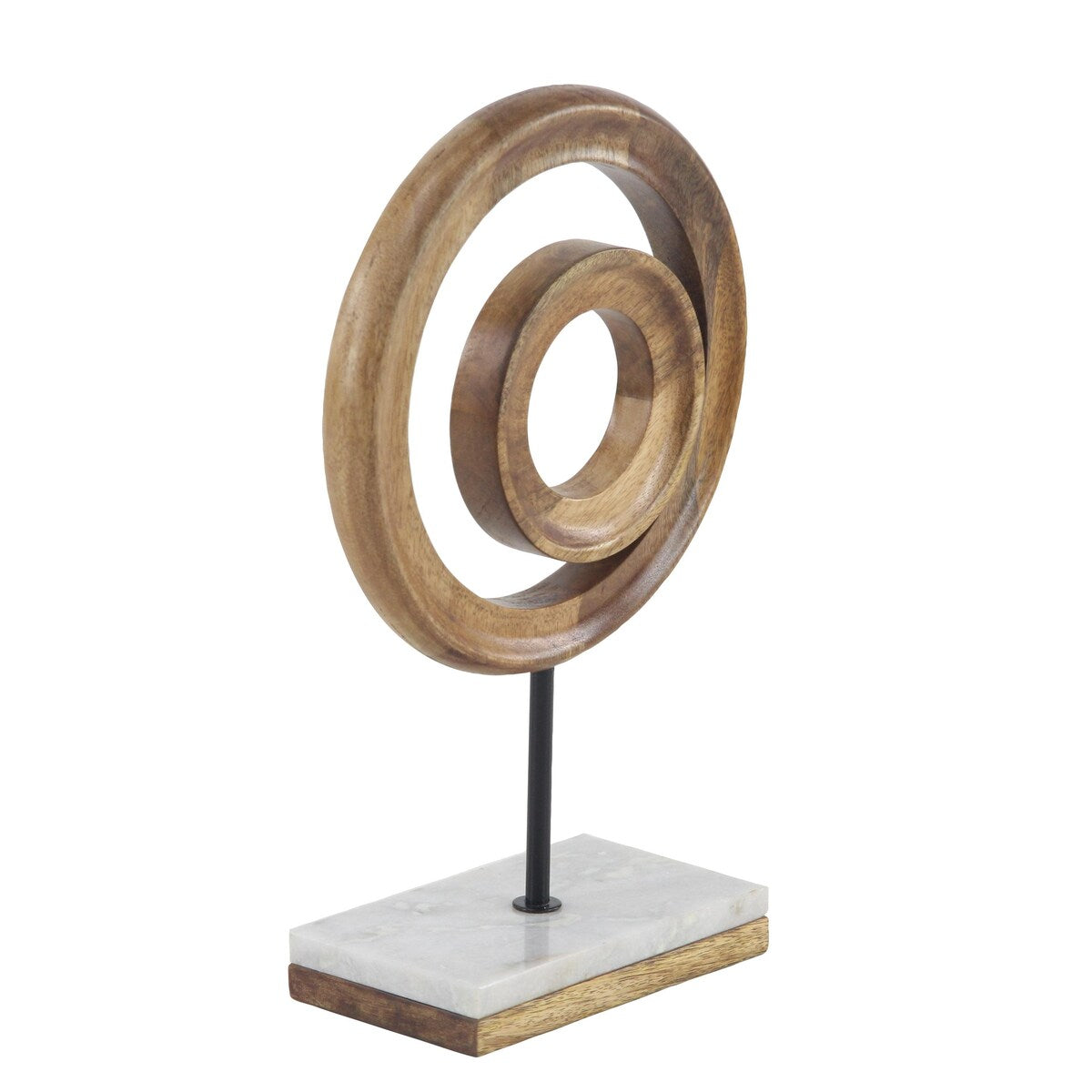 Mango Wood Geometric Circle Decorative Sculpture with Marble Stand - Brown - Roche River Decor