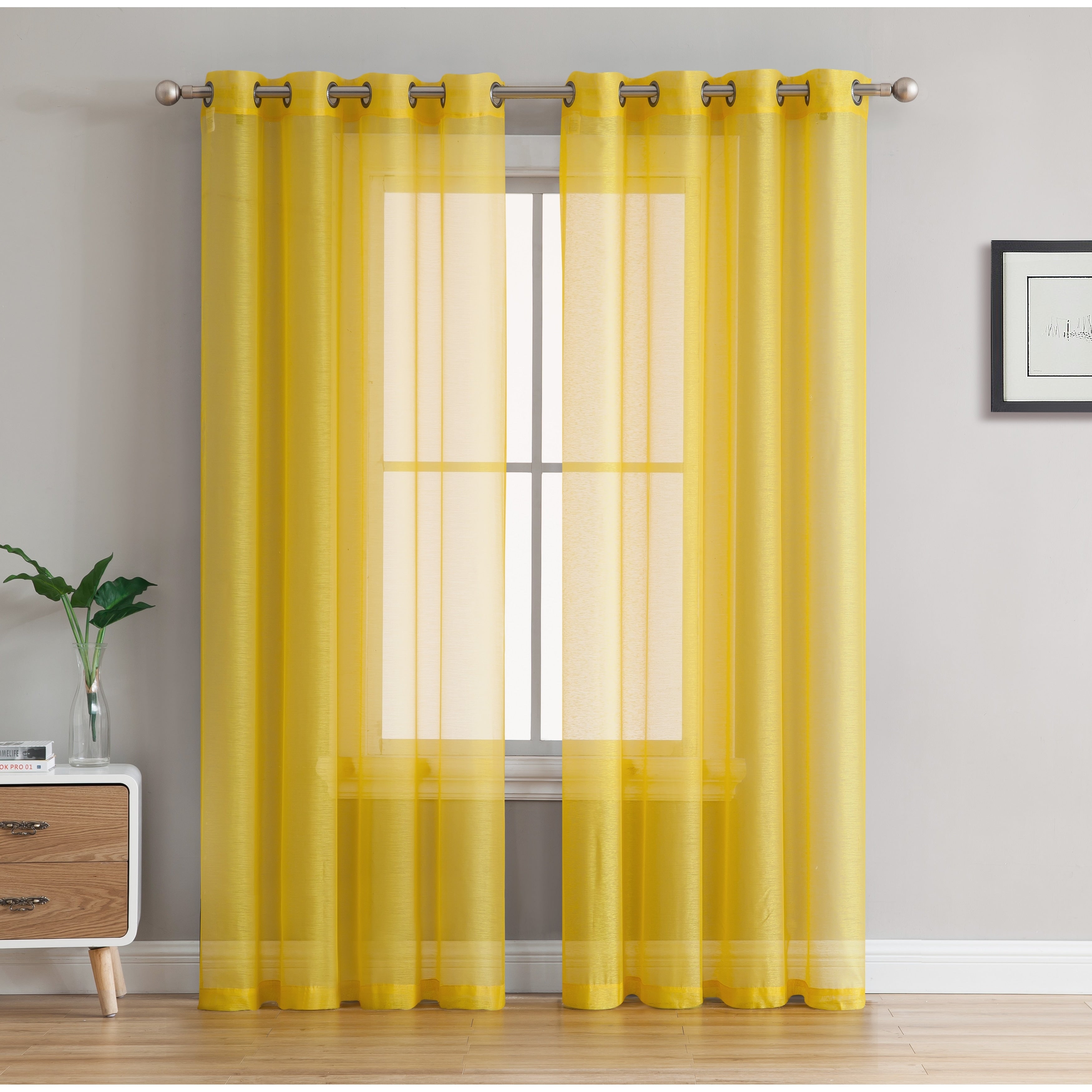 HLC.me 2 Piece Semi Sheer Voile Window Curtain Drapes Grommet Top Panels Bedroom, Living Room - Set of 2 panels