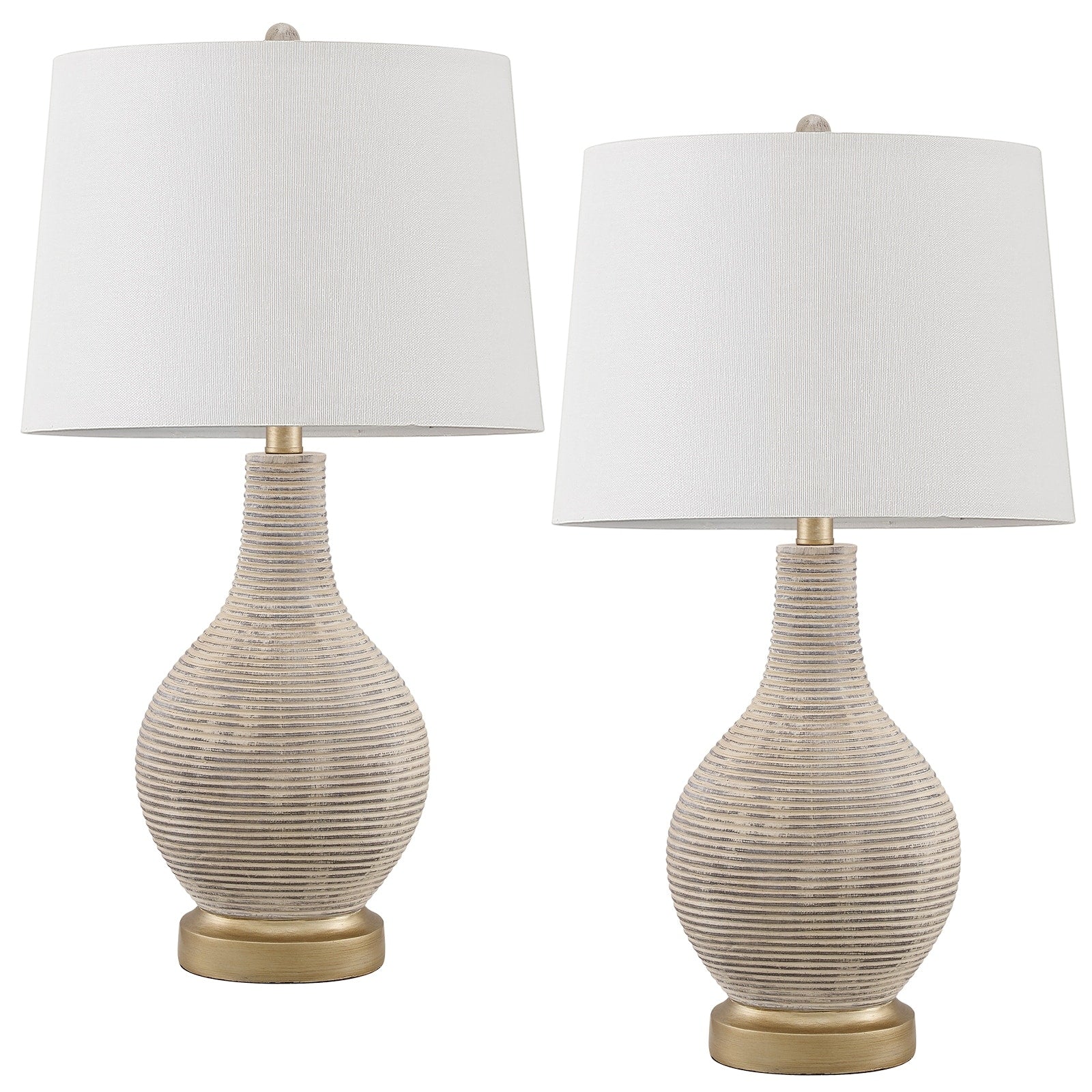 24.5-inch Washed Beige/Gold Farmhouse Table Lamp with White Linen Shade (Set of 2) - 24.5 H