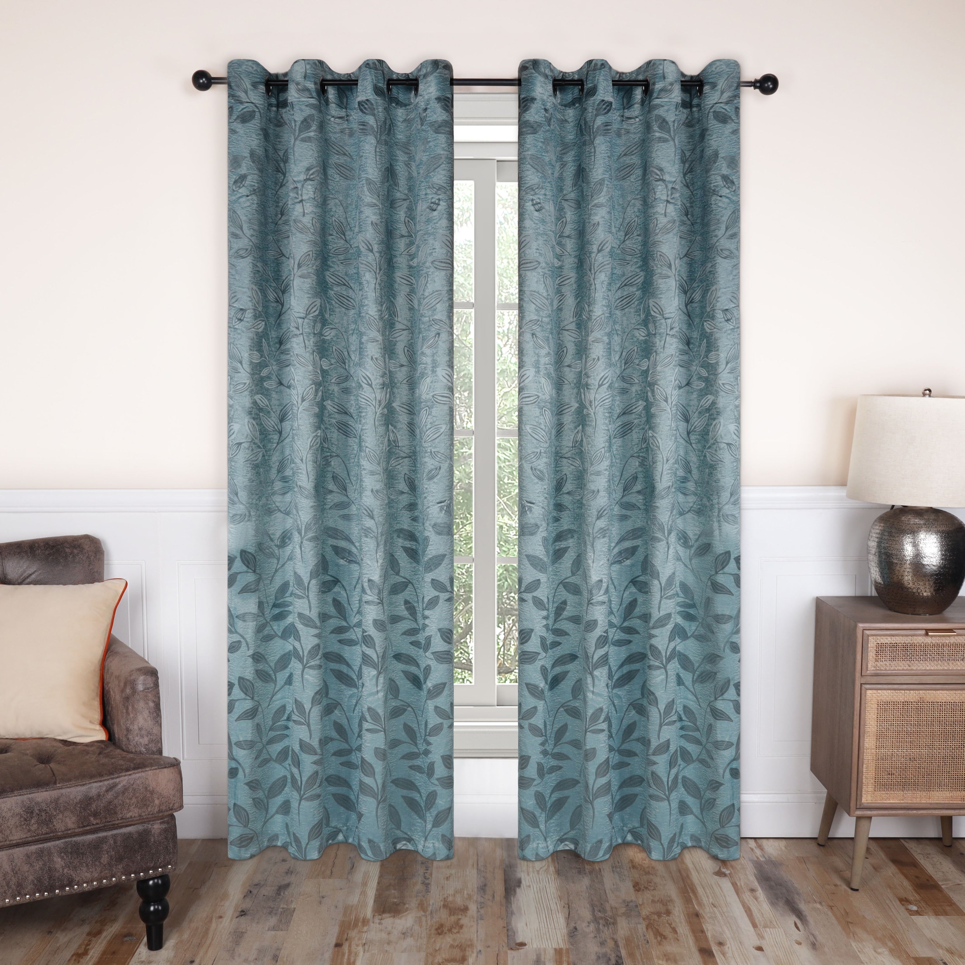 Superior Modern Bohemian Leaves Room Darkening Blackout Curtains, Rod Pocket or Grommets, Set of 2