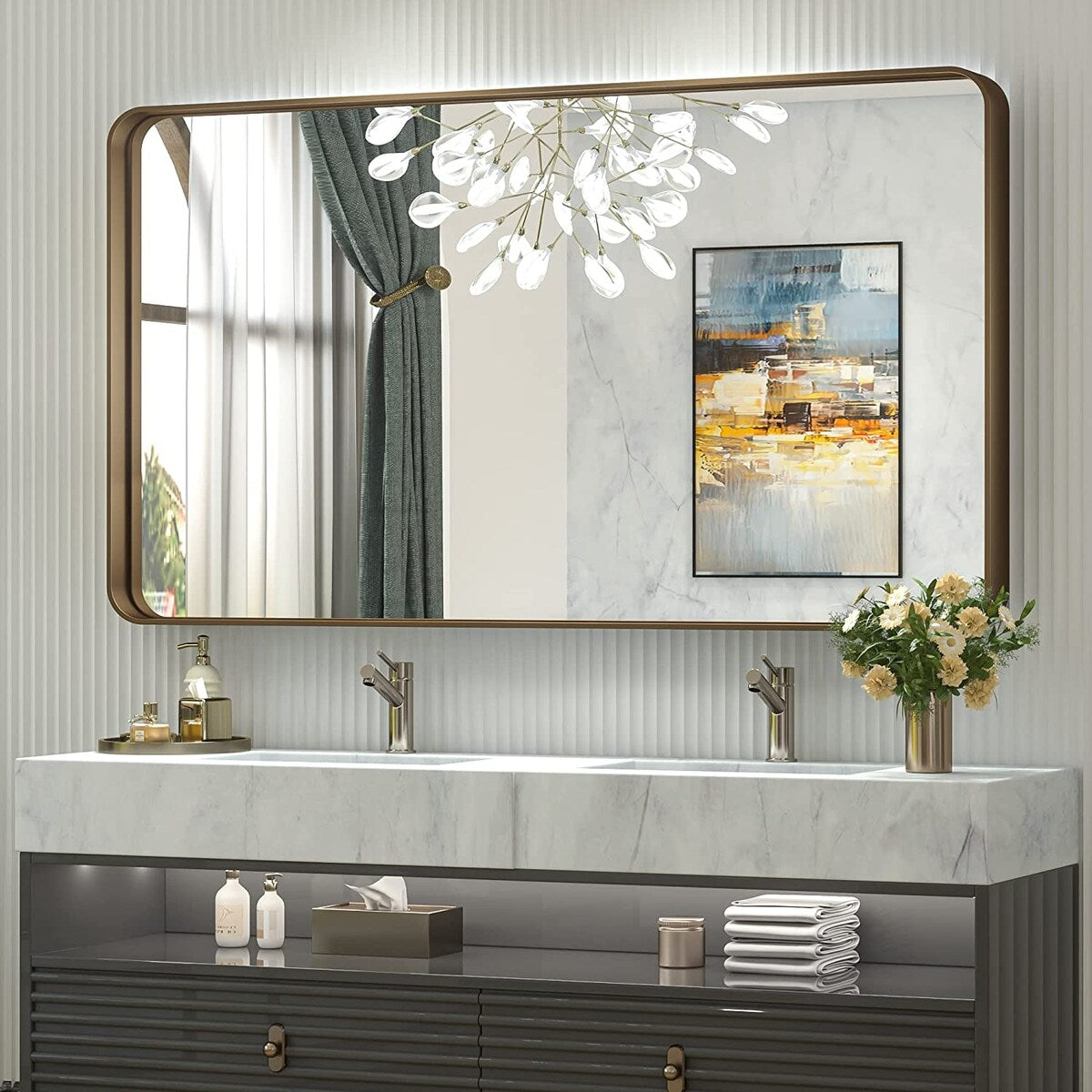 TETOTE Modern Metal Frame Wall Mounted Bathroom Vanity Mirror