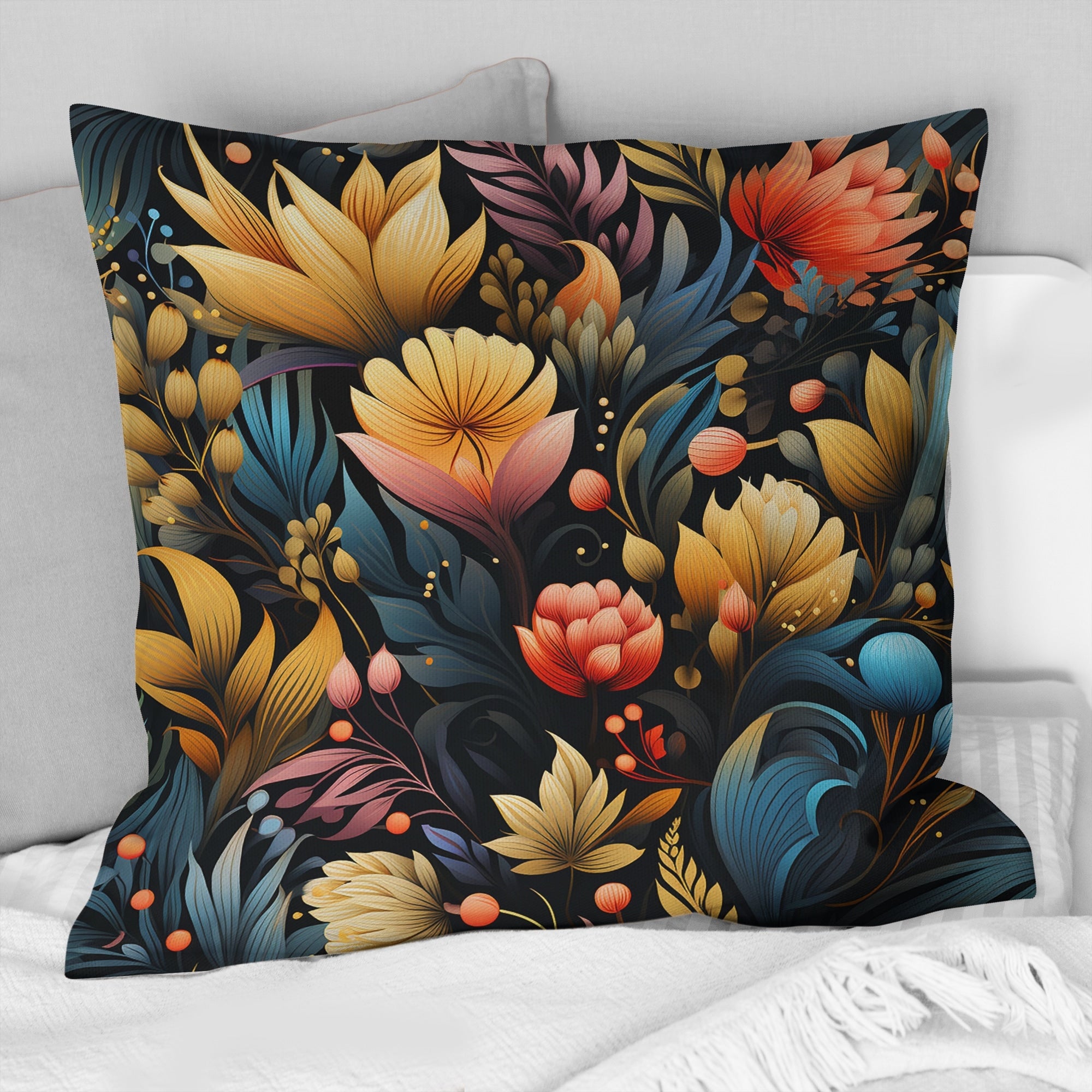 Designart Tribal Garden Yellow And Blue Blooming Grace I Floral Printed Throw Pillow