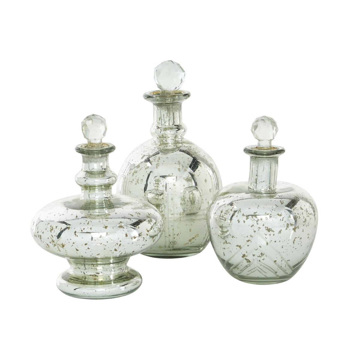 Glass Living Room Decorative Jars with Crystal Stoppers - Set of 3 Silver - Roche River Decor