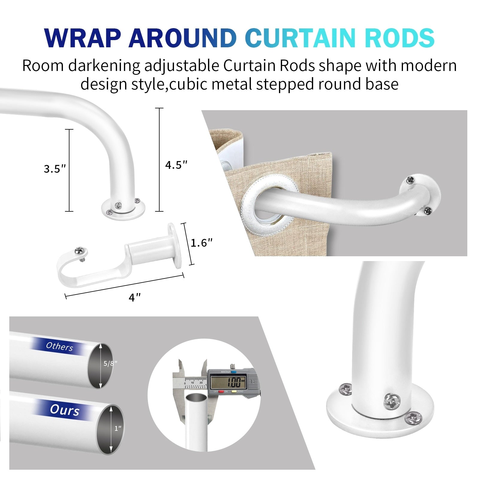 Energy-saving Wraparound Adjustable French Blackout Curtain Rod Set