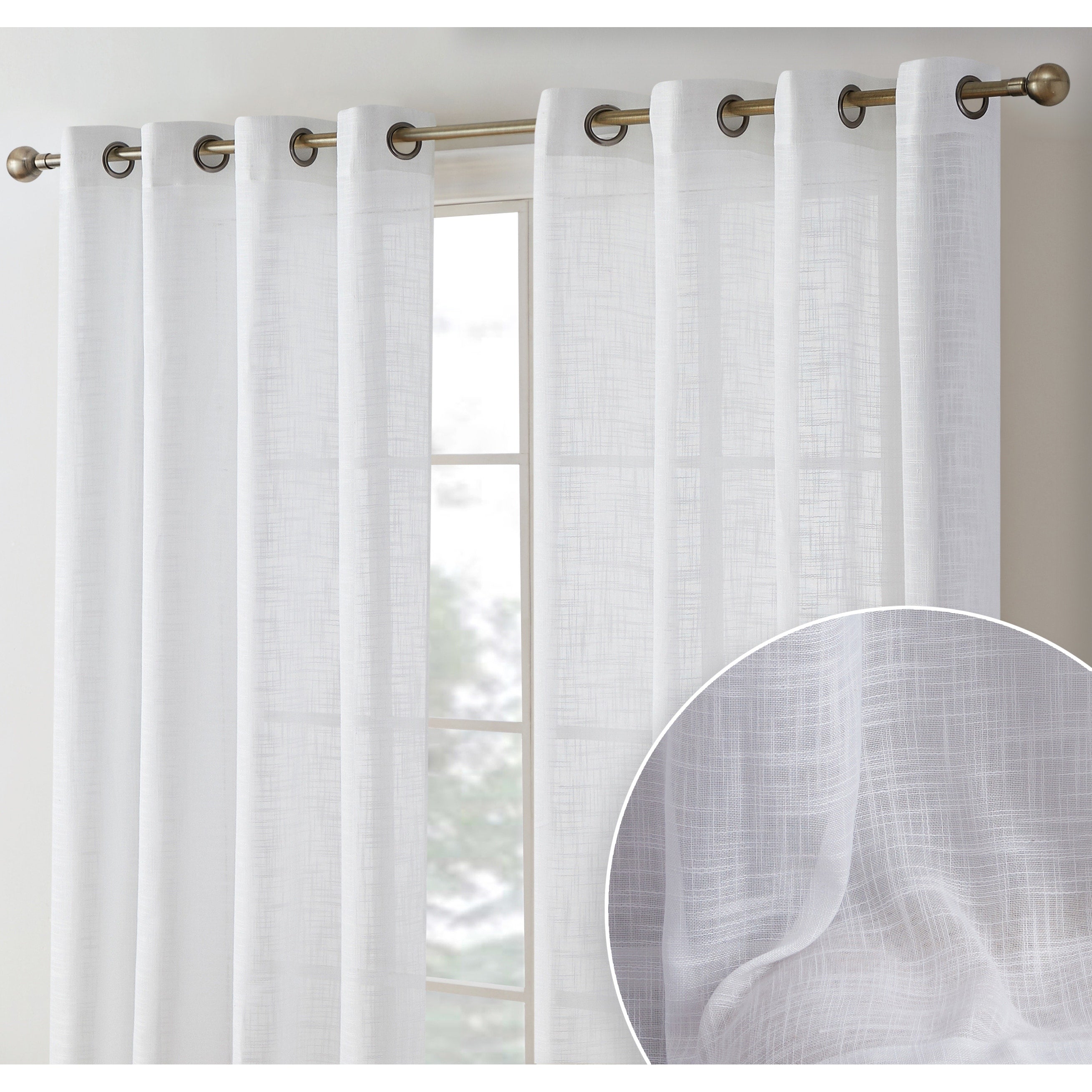 HLC.me Madison Faux Linen Textured Sheer Privacy Sun Light Filtering Window Grommet Thick Curtains Panels, Set of 2