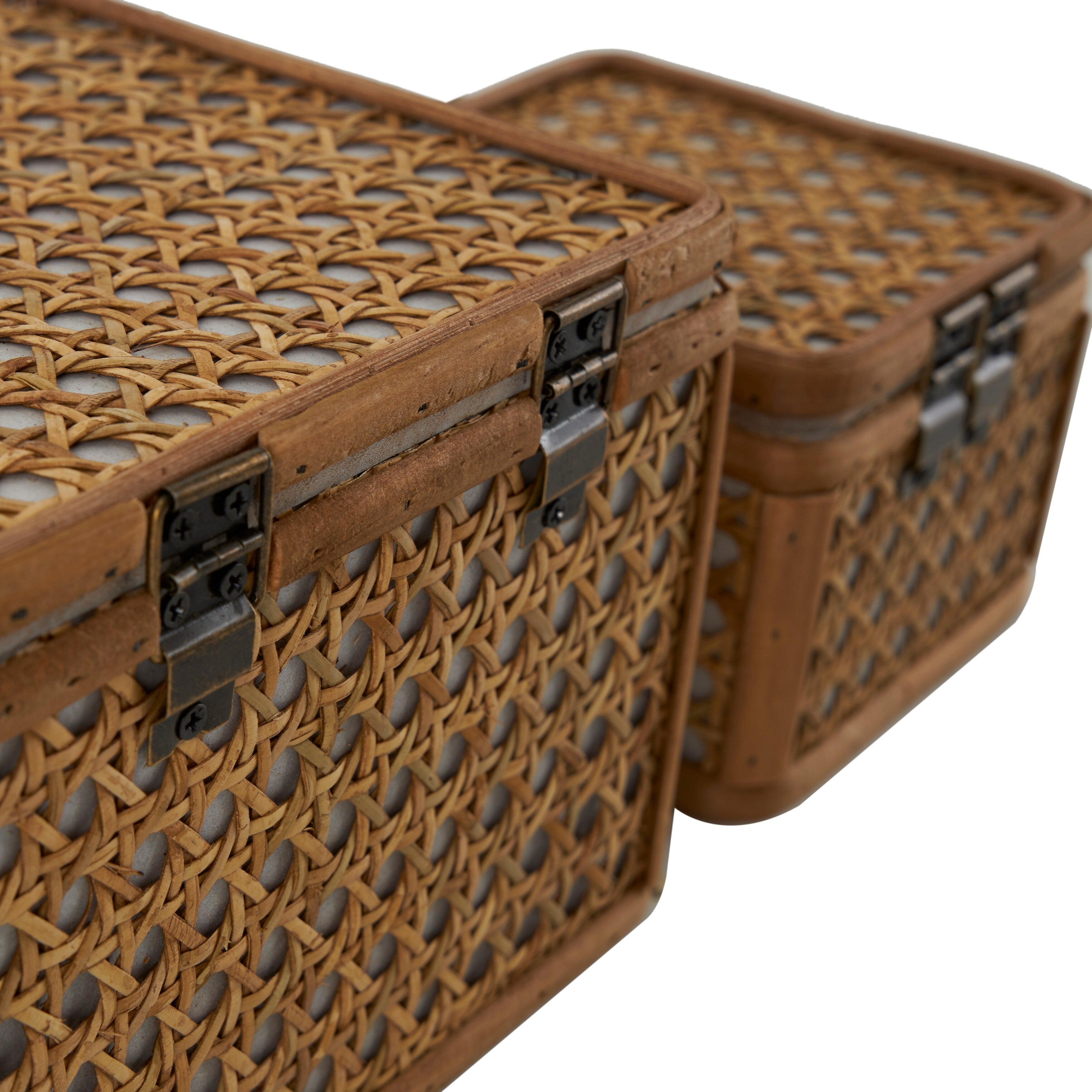 Brown Rattan Handmade Woven Rattan Decorative Box with Bronze Latches (Set of 2)