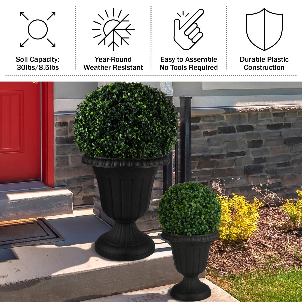 Pure Garden Large and Small Outdoor Urn Planter 2-Pack - Pack of 2