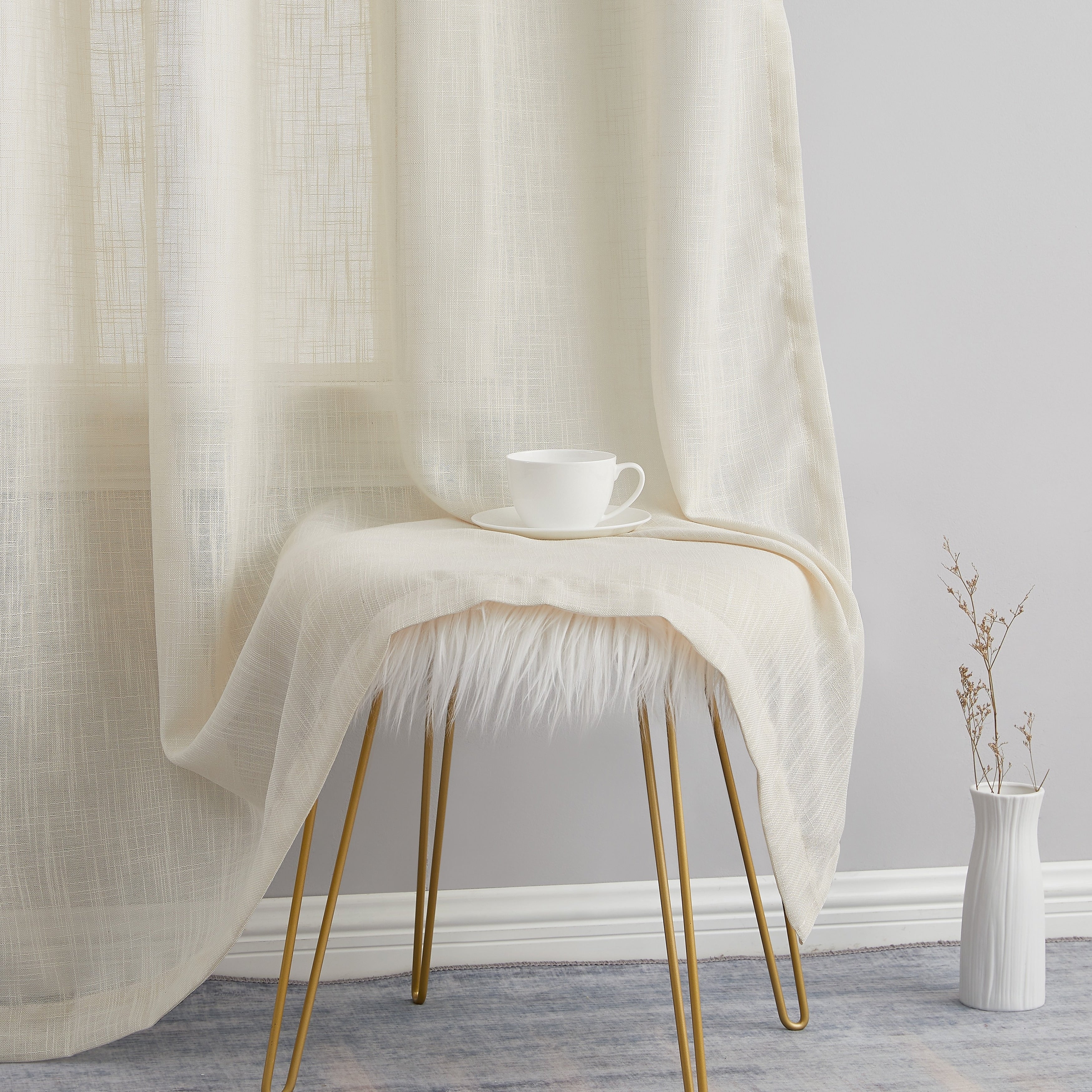 HLC.me Abbey Faux Linen Textured Semi Sheer Privacy Light Filtering Transparent Window Grommet Curtain Panels, Pair