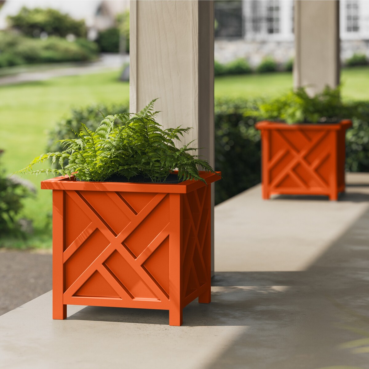 Lattice Design Planter Box - 15.5-Inch-Square Decorative Outdoor Flower or Plant Pot by Pure Garden (Terracotta) - Large