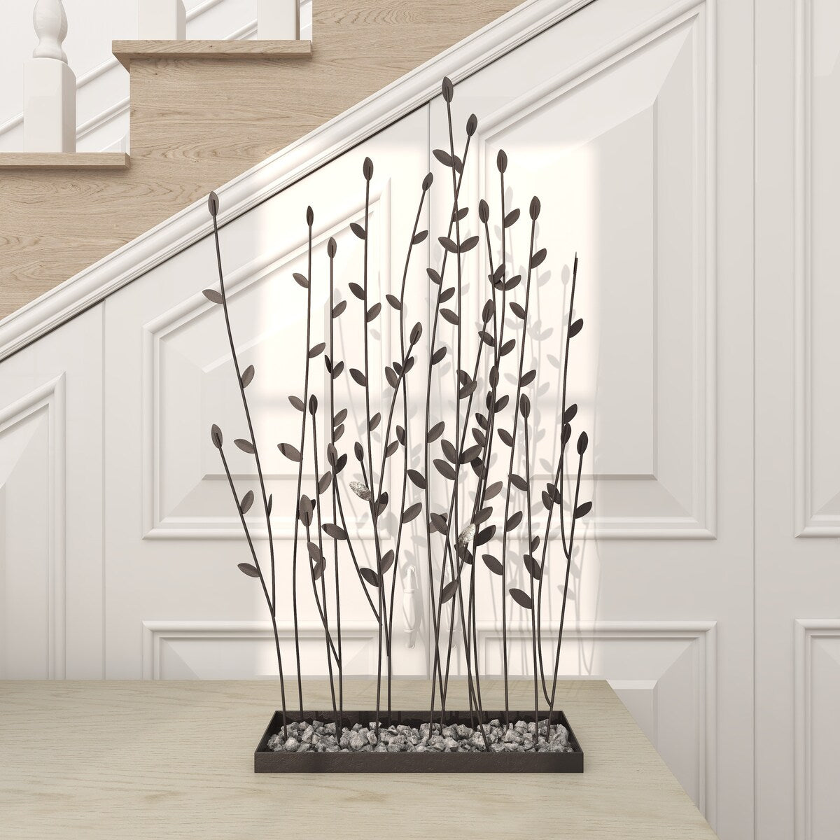 Metal Floral Decorative Sculpture with Loose Stones - Black - Roche River Decor