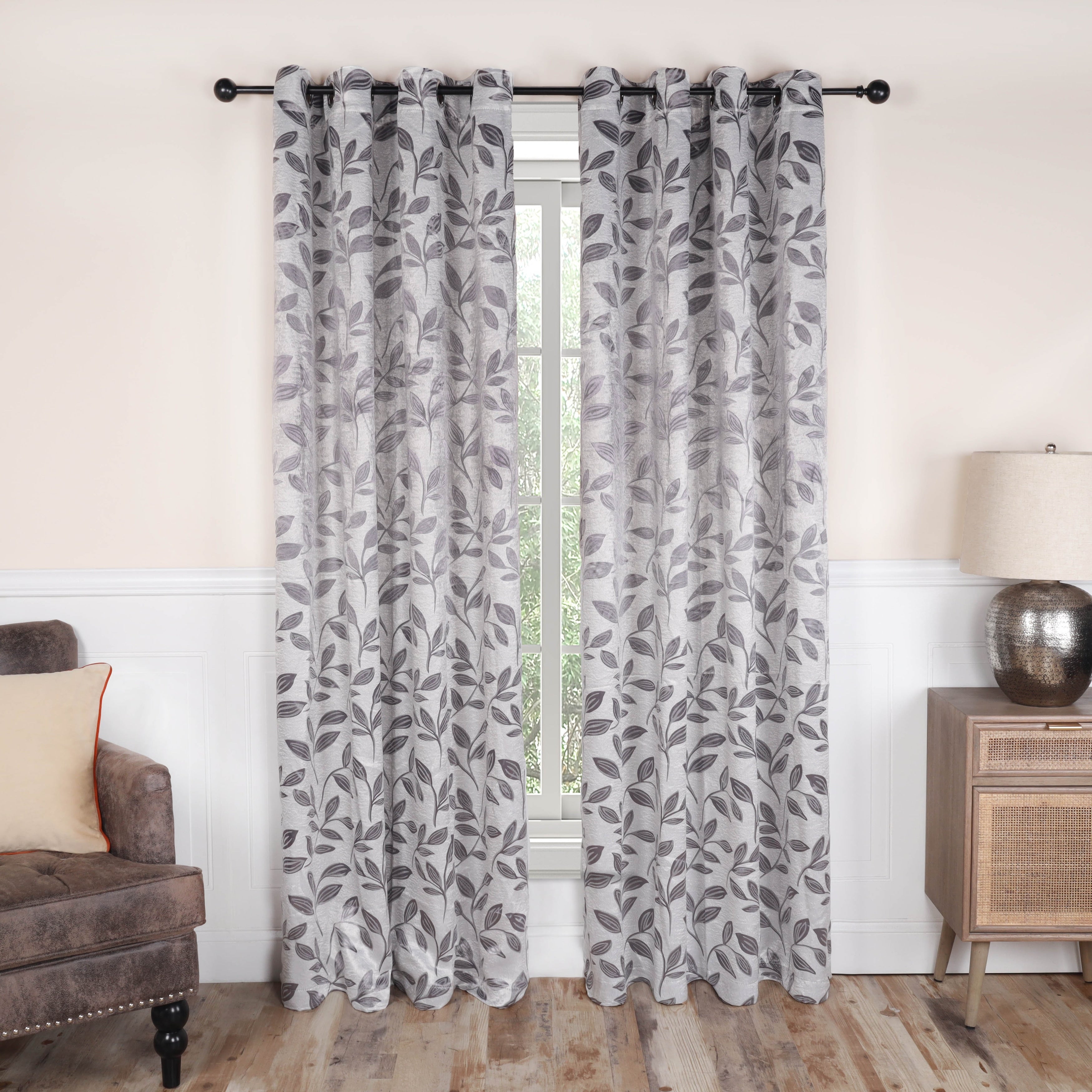 Superior Modern Bohemian Leaves Room Darkening Blackout Curtains, Rod Pocket or Grommets, Set of 2