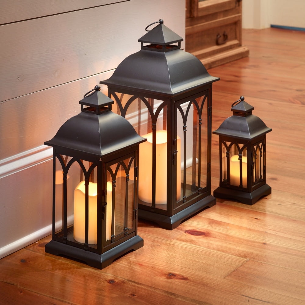 Set of 3 Indoor-Outdoor Lombard Metal Lanterns