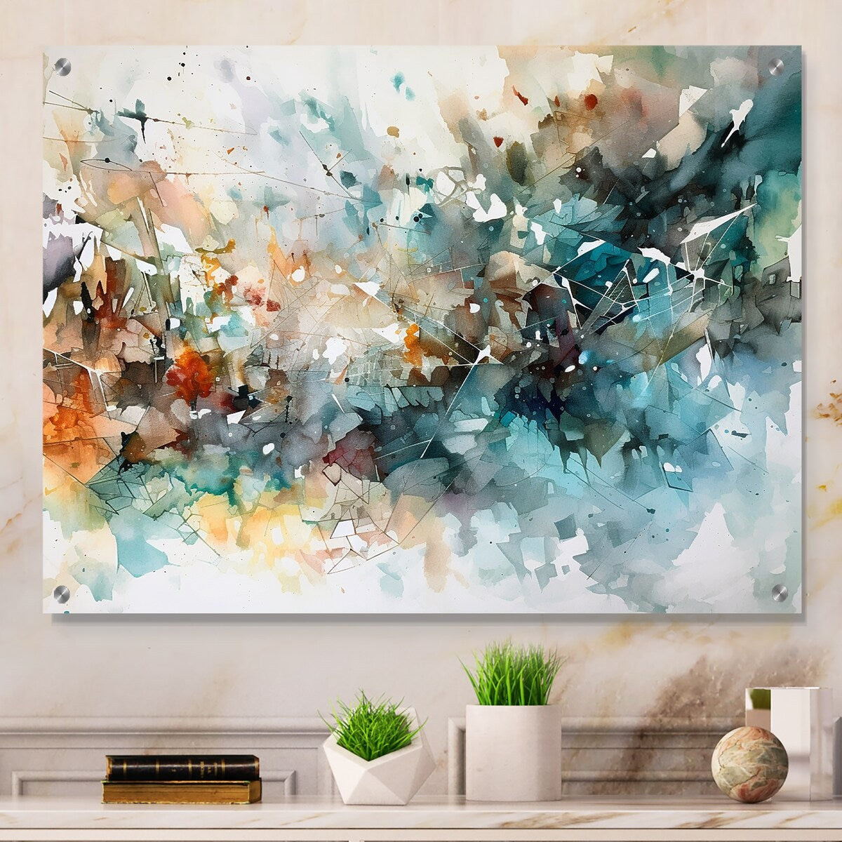 Designart Vibrant Paint Eruption V Abstract Geometric Gloss Wall Decor Green - Modern Acrylic Wall Art Decor