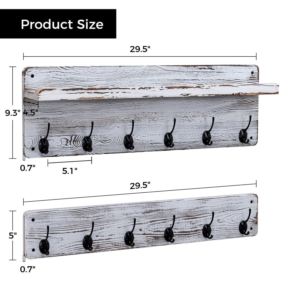 Solid Wood Wall 12 - Hook Coat Rack with Shelf