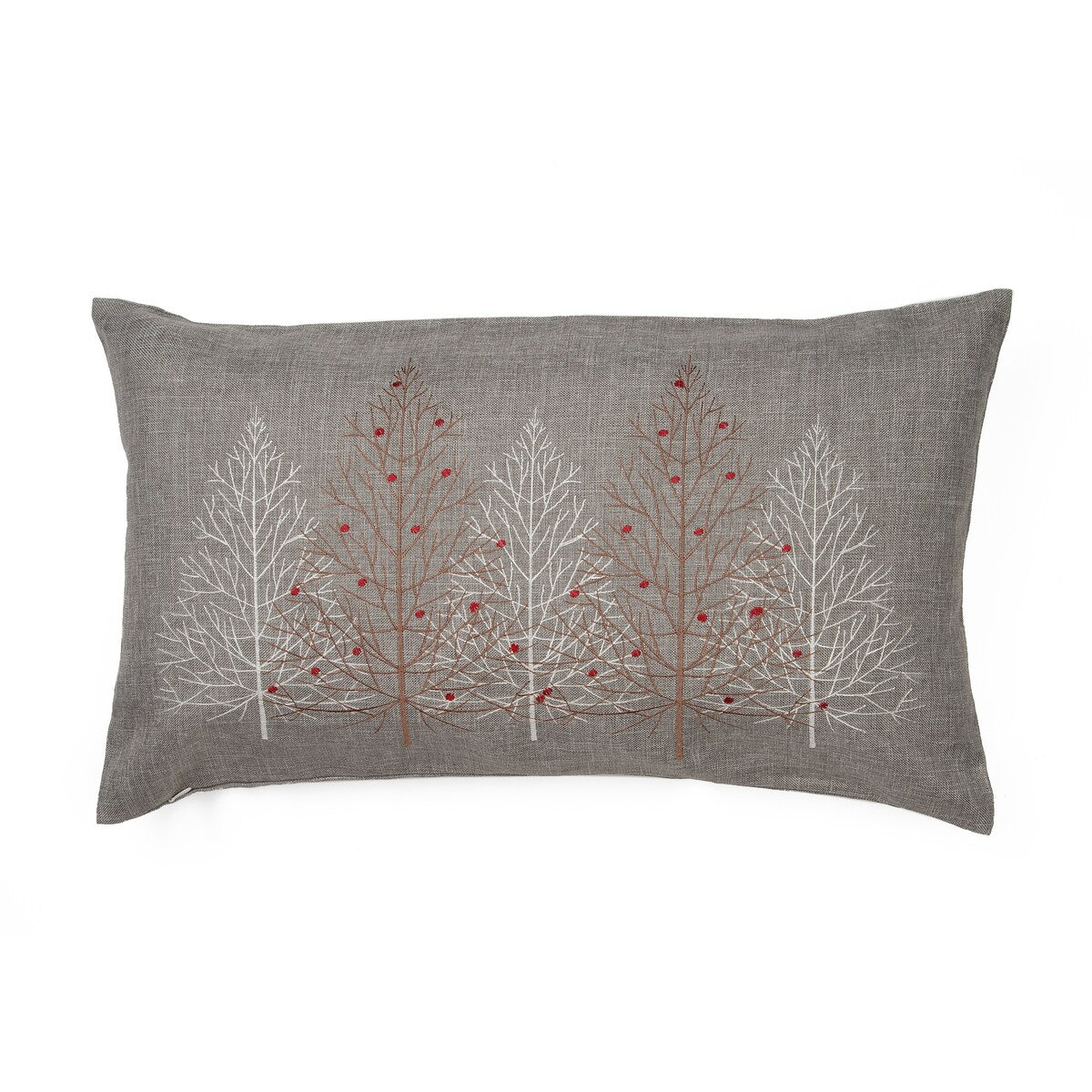 Festive Trees Embroidered Christmas Pillow, 12 by 20-Inch, White