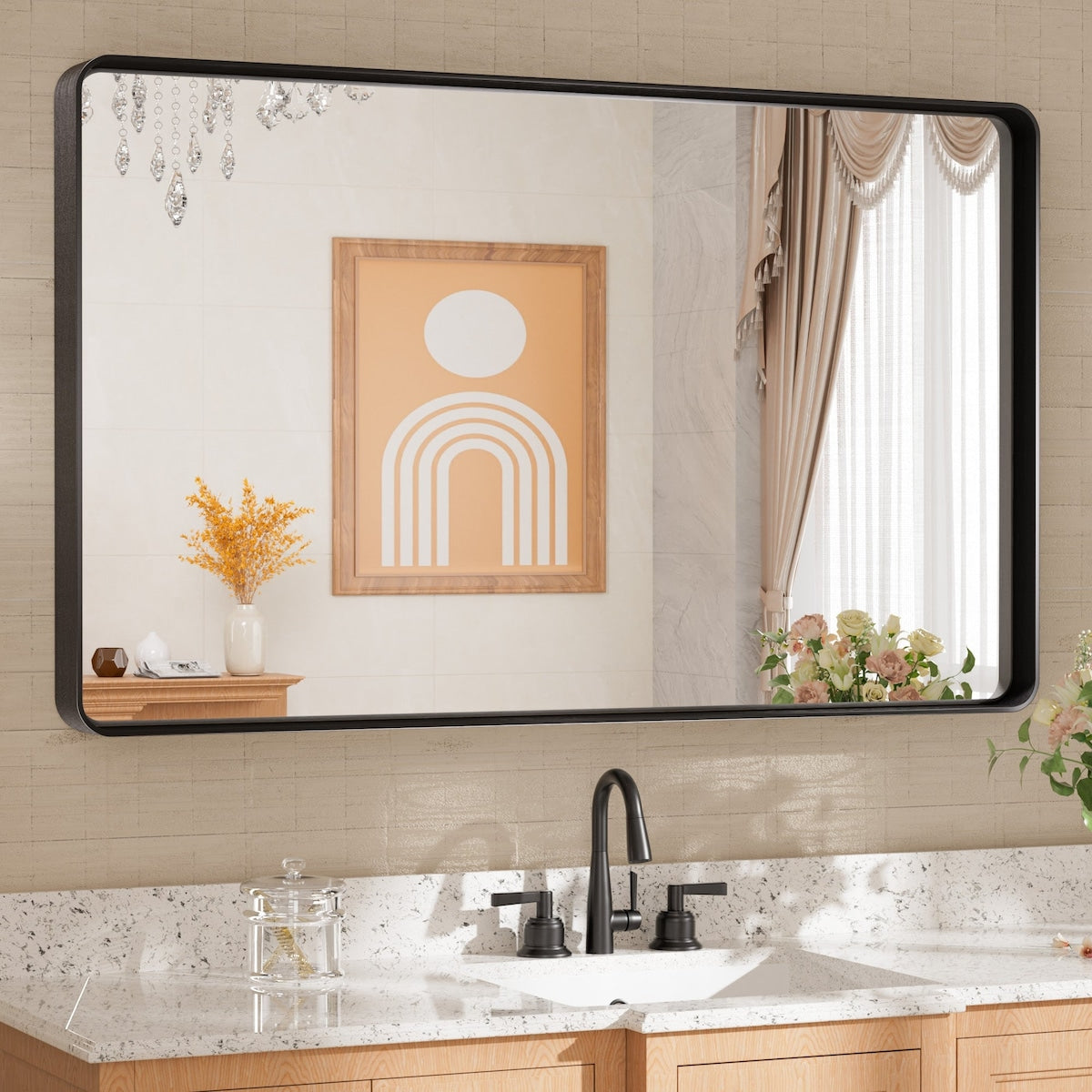 TETOTE Modern Metal Frame Wall Mounted Bathroom Vanity Mirror