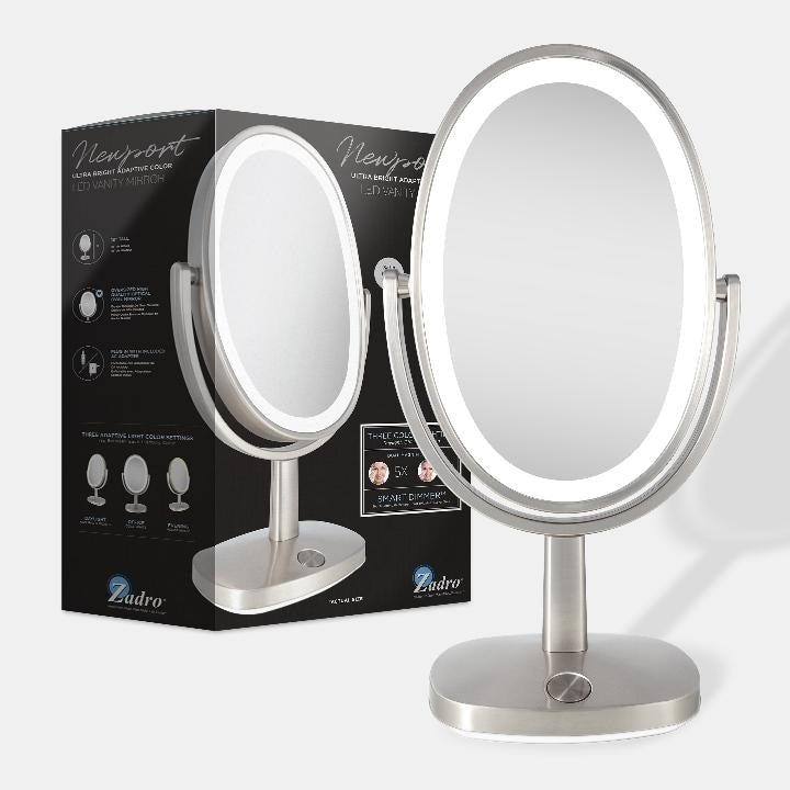 Zadro Newport LED Lighted Makeup Mirrors w/ Magnification & Touch Pad - 5X/1X