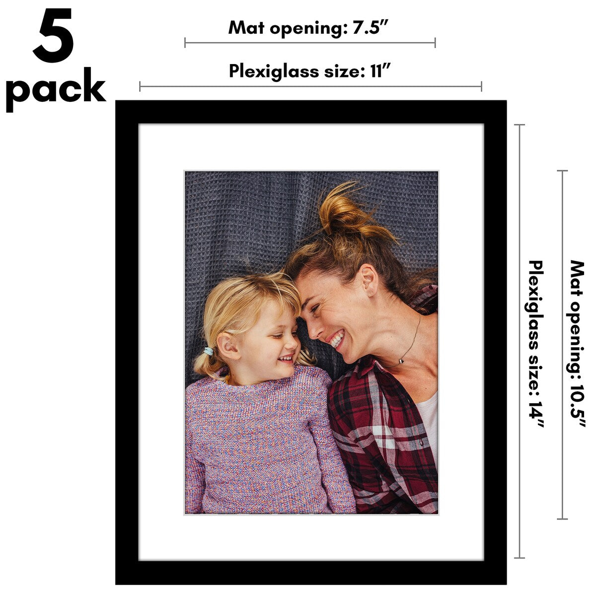 Americanflat 5 Pack of Picture Frames with Mat - Plexiglass Cover