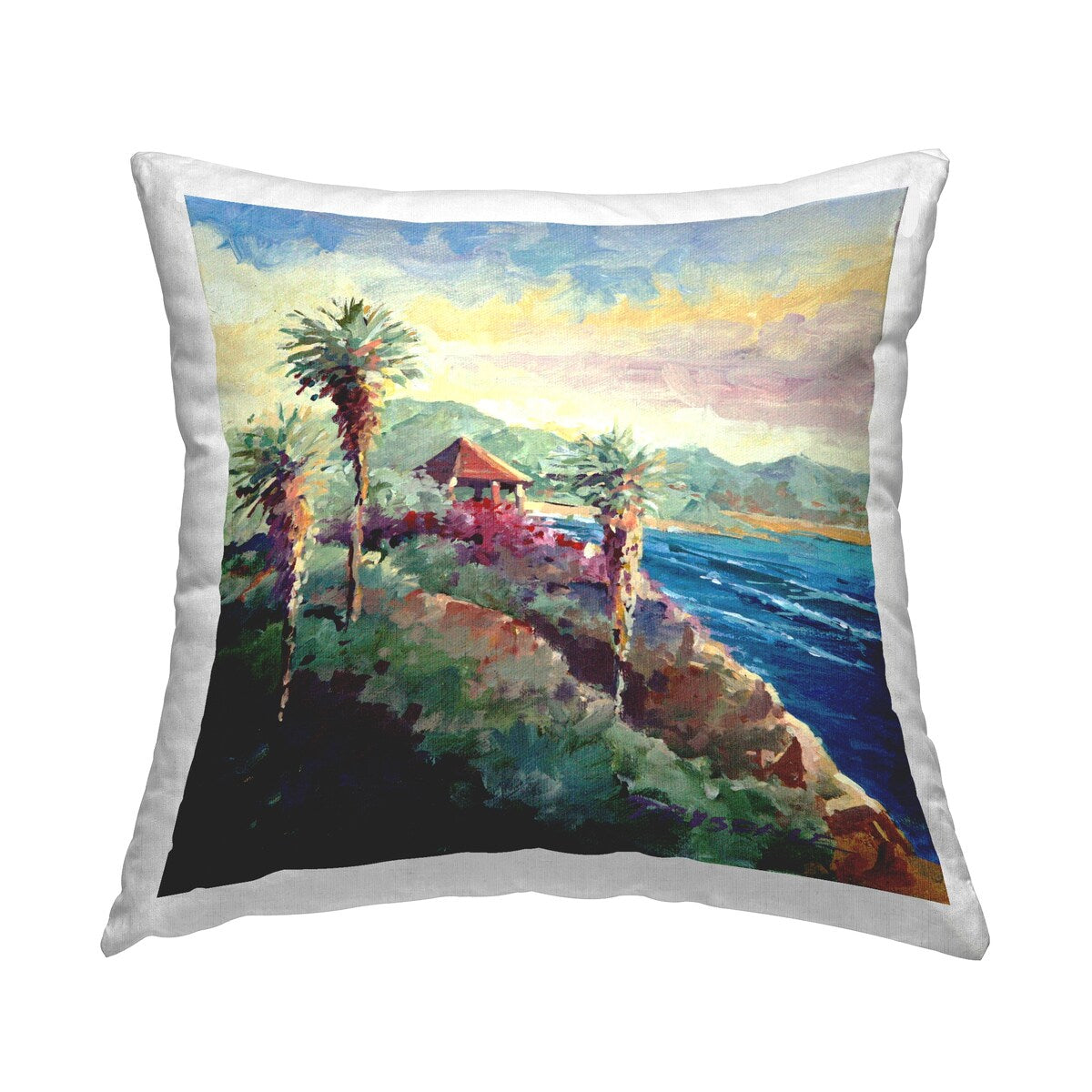 Stupell Coastal Beach Hut Tropical Palms Printed Throw Pillow Design by Bill Drysdale