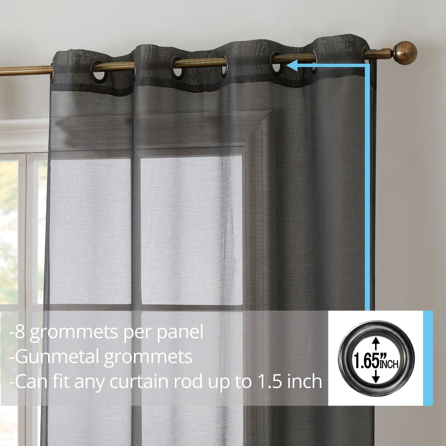 HLC.me 2 Piece Semi Sheer Voile Window Curtain Drapes Grommet Top Panels Bedroom, Living Room - Set of 2 panels