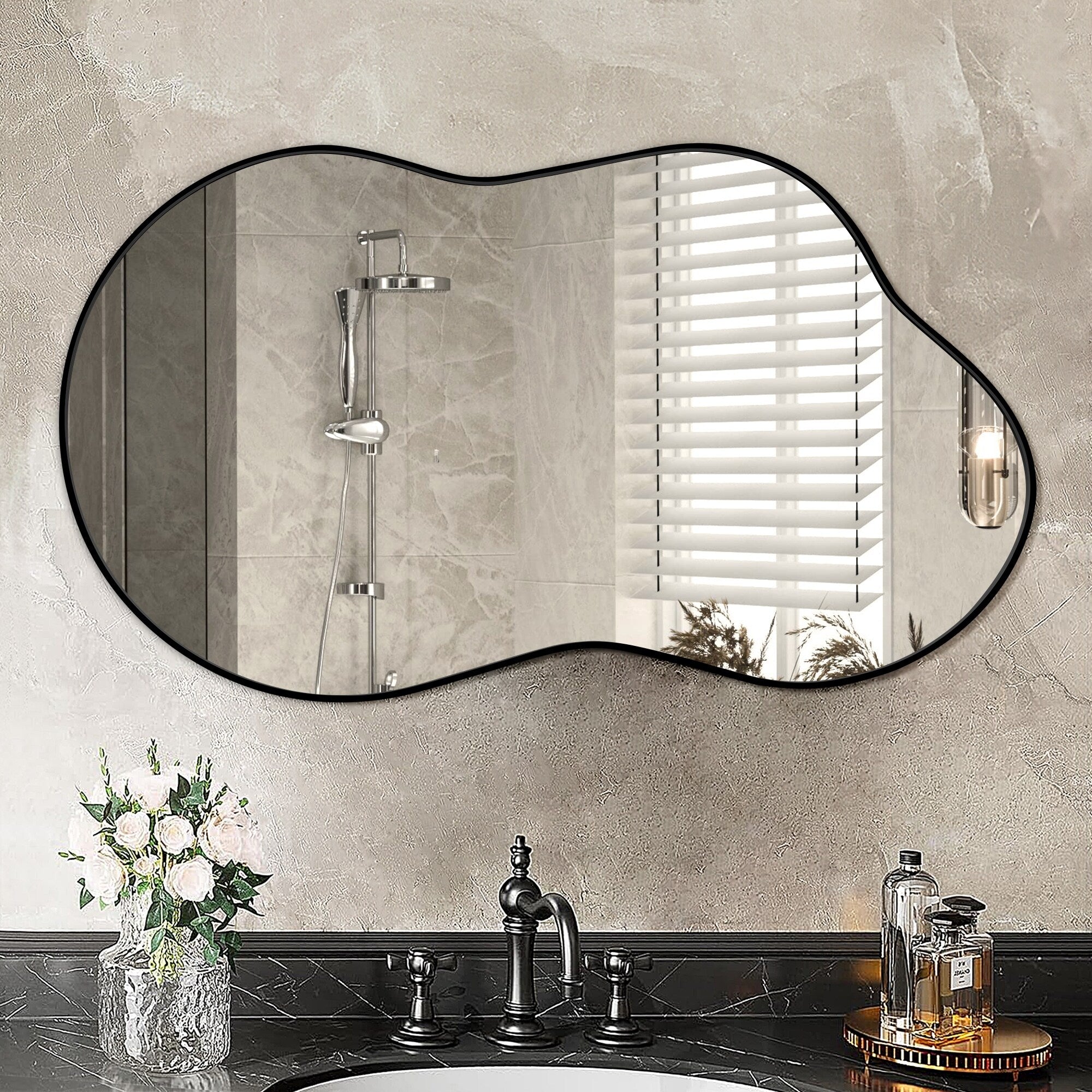 Irregular Aluminum Alloy Framed Wall Mirror Wavy Asymmetrical Mirror