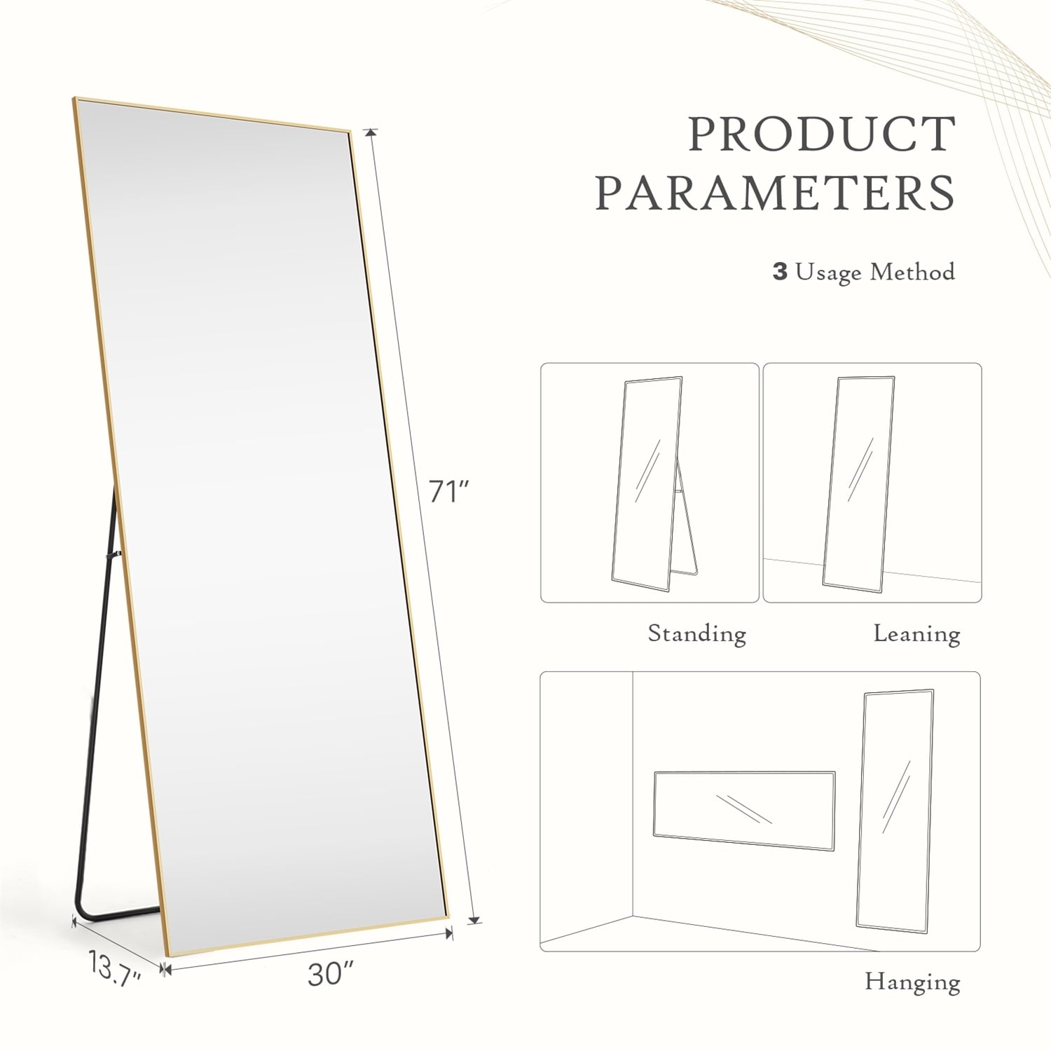 Full Length Mirror with Stand, Floor Mirror with Aluminum Alloy Frame for Bedroom, Standing Full Body Mirror for Wall, Cloakroom