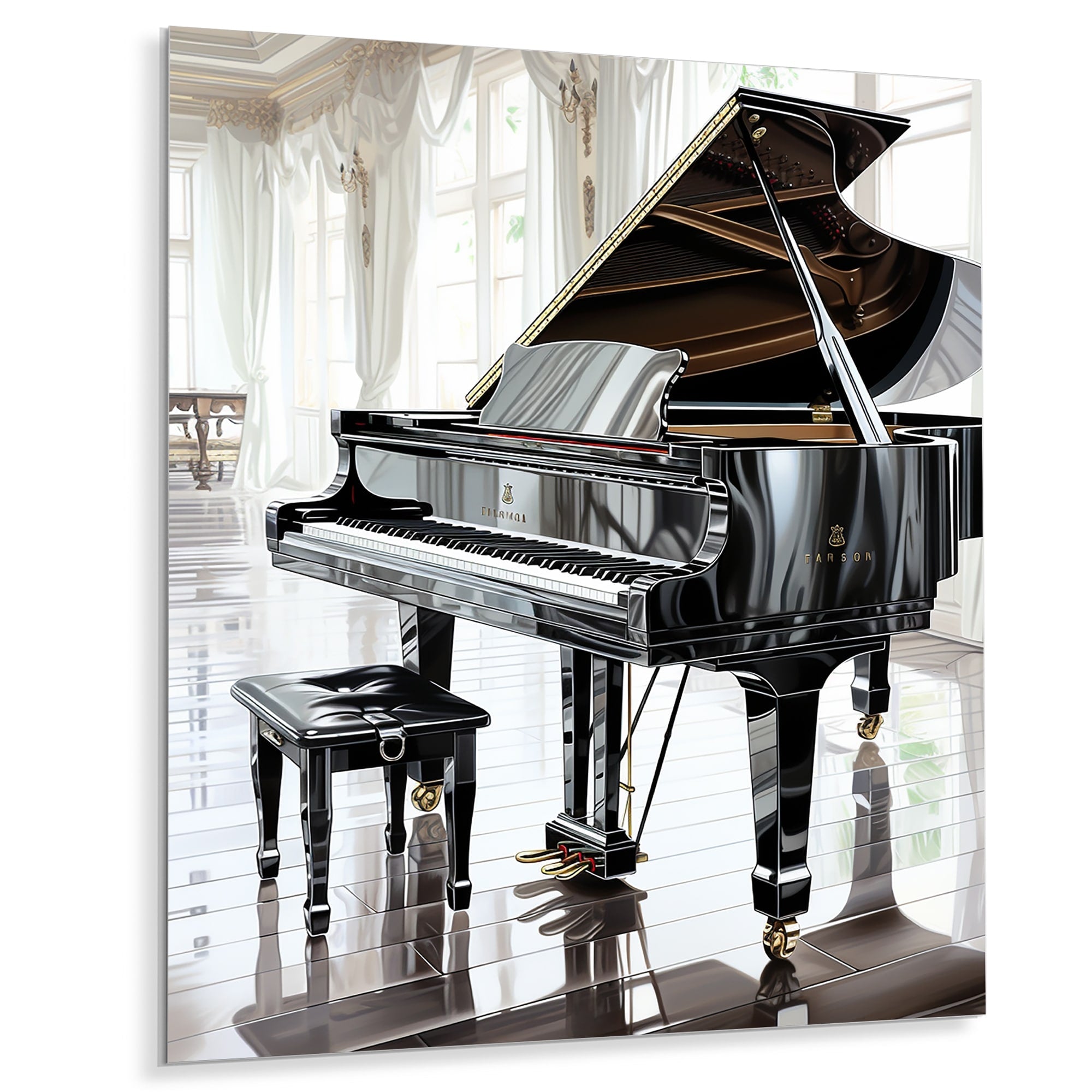 Designart Midnight Black Piano Tranquility I Music Metal Wall Art - Black Metal Wall Décor Traditional Metal Art Work