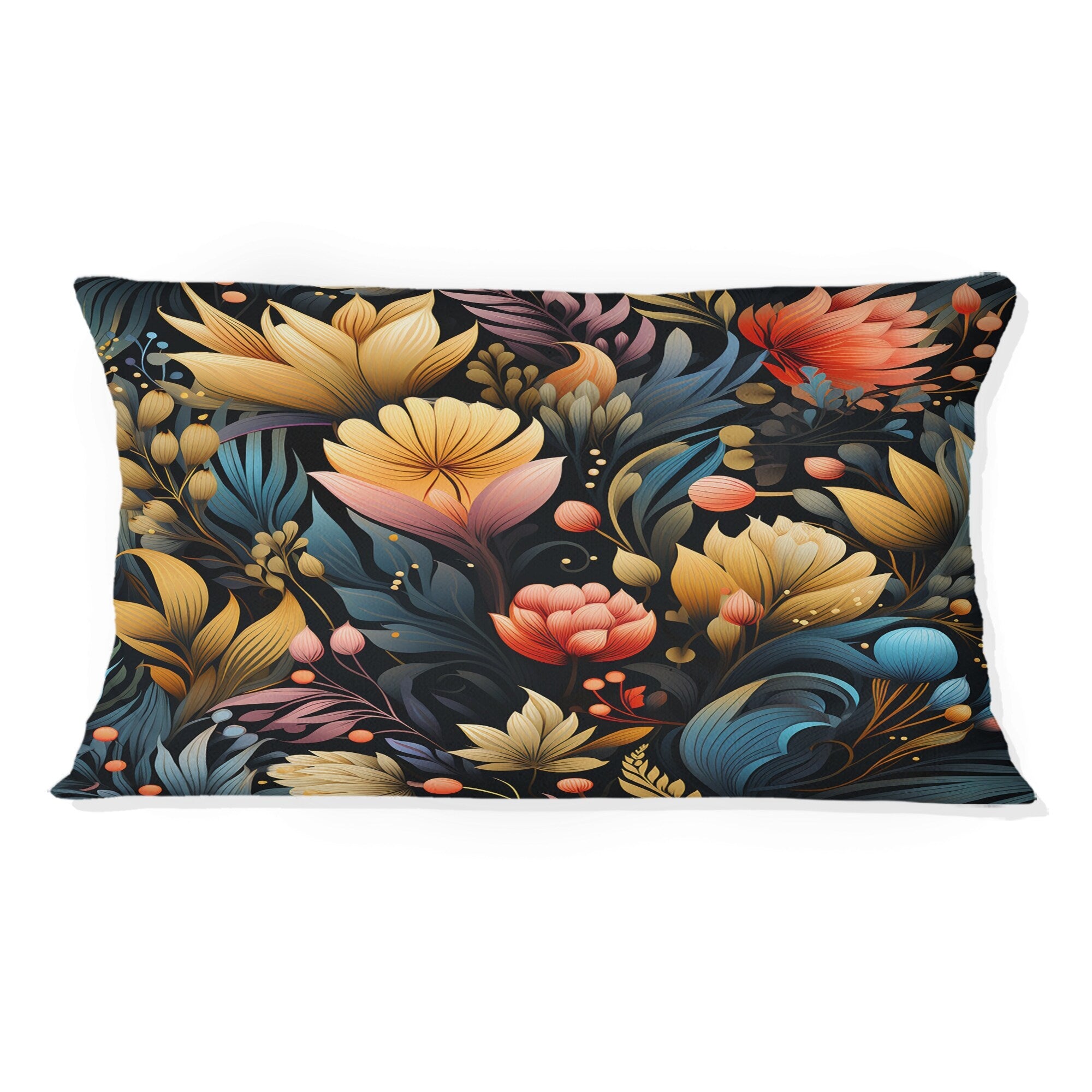 Designart Tribal Garden Yellow And Blue Blooming Grace I Floral Printed Throw Pillow