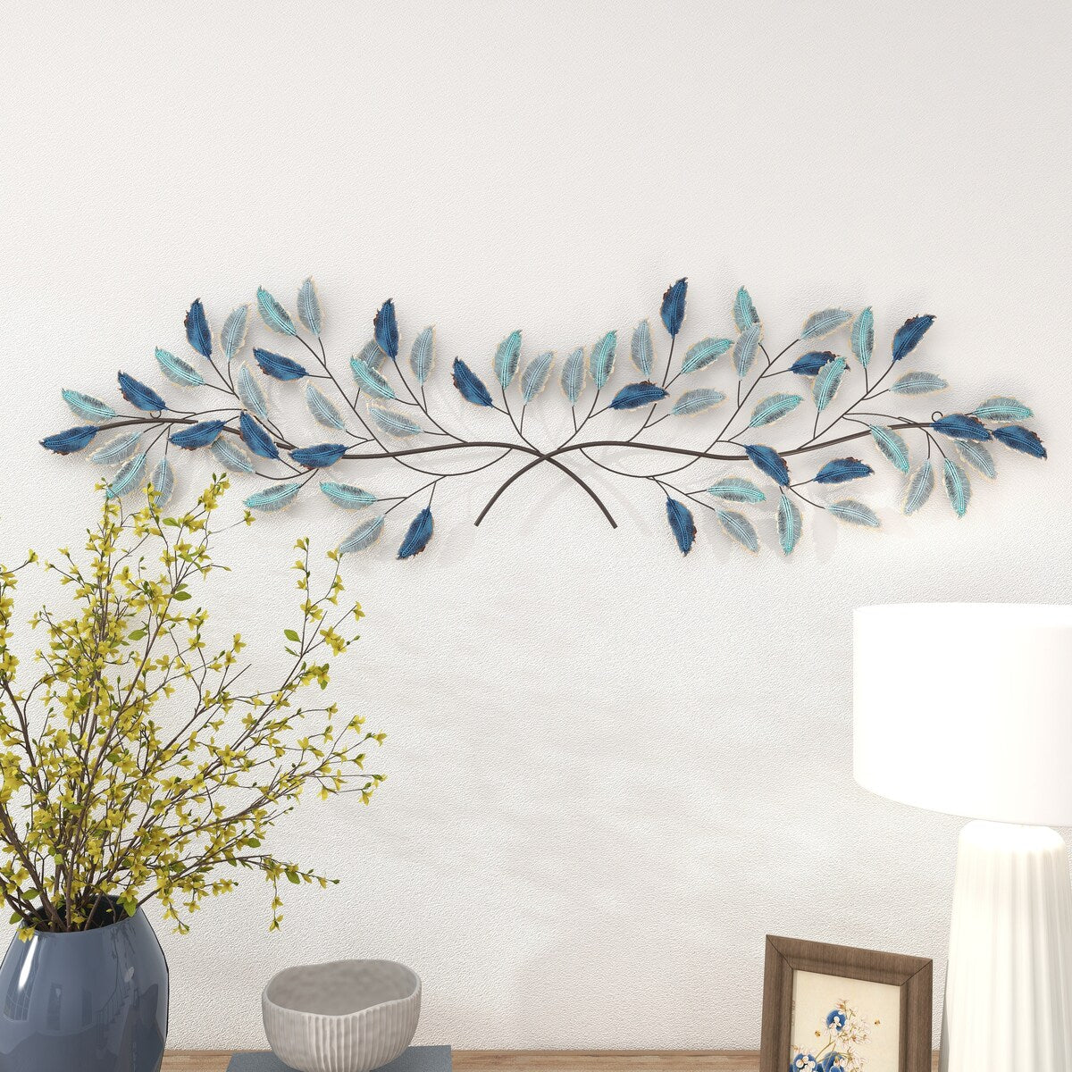 Metal Leaf Home Wall Decor with Gold Accents - Blue - Roche River Decor