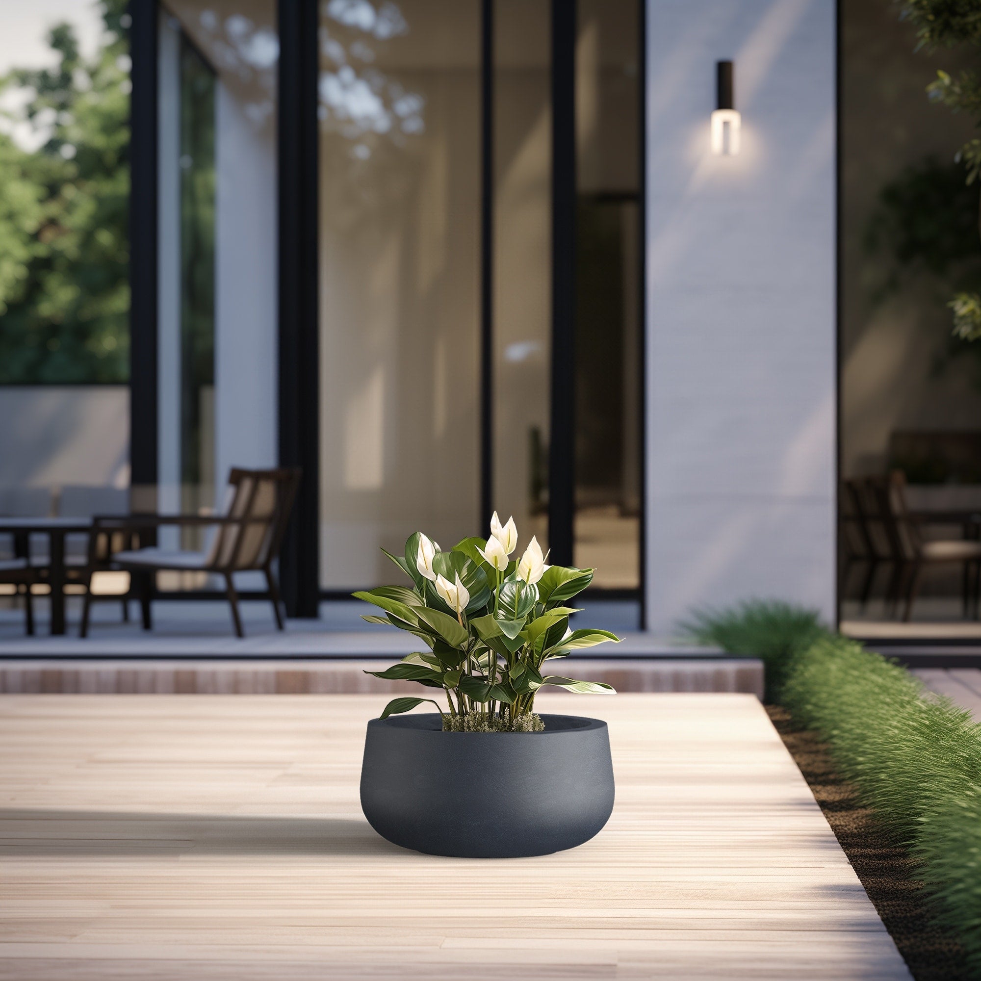 Tall Concrete Round Plant Pots / Large Indoor and Outdoor flower Planters